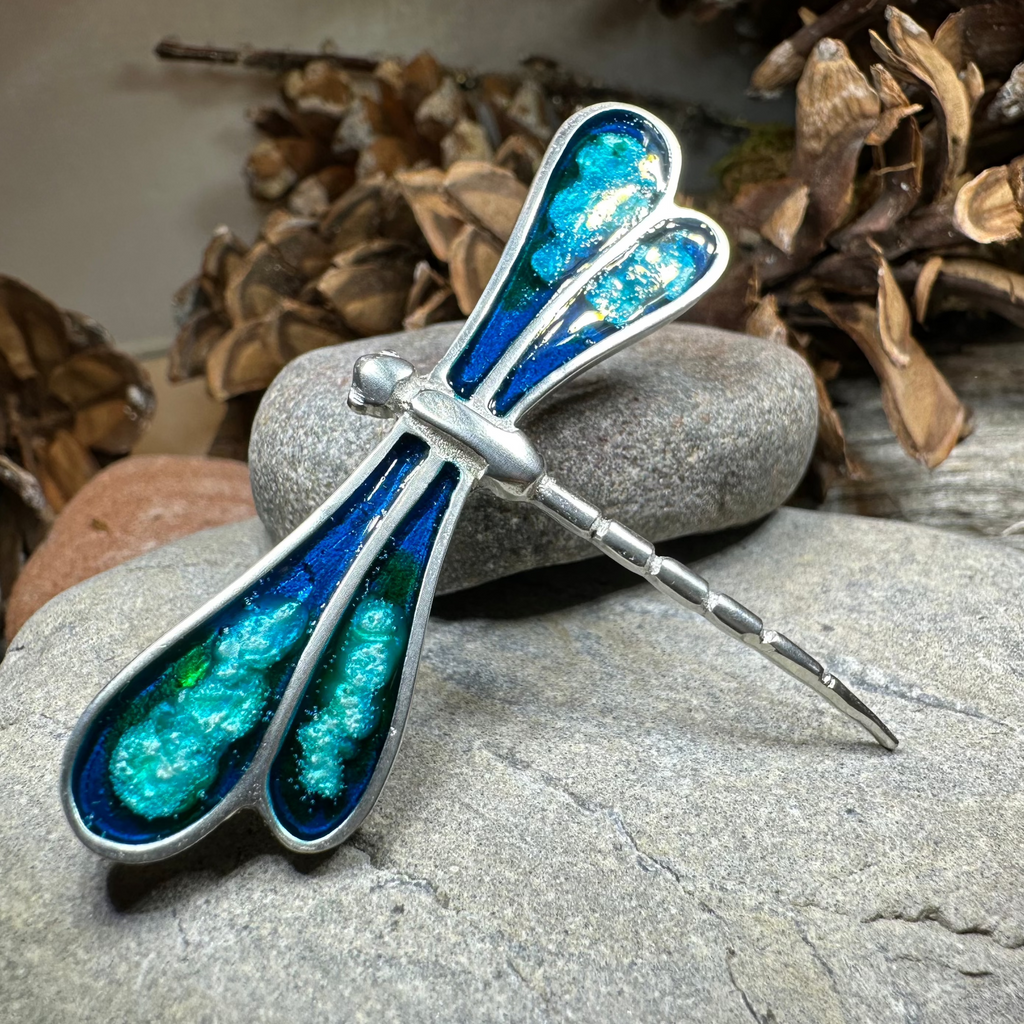 Blue Enamel Dragonfly Brooch for Women