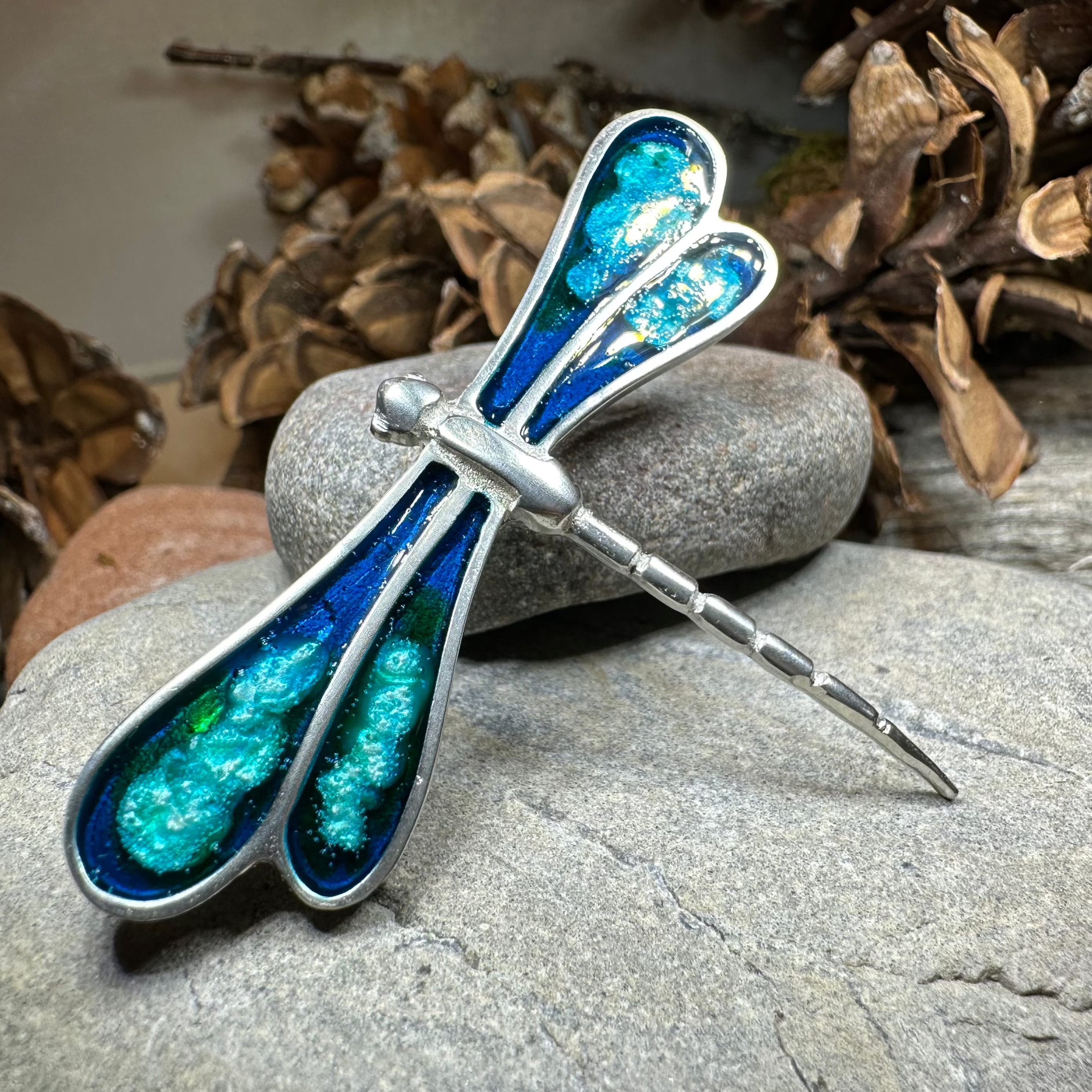 Blue Enamel Dragonfly Brooch for Women