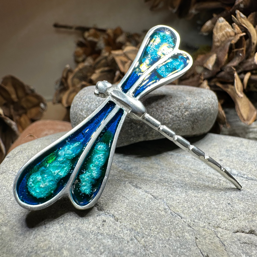 Blue Enamel Dragonfly Brooch for Women