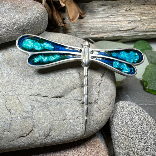 Blue Enamel Dragonfly Brooch for Women