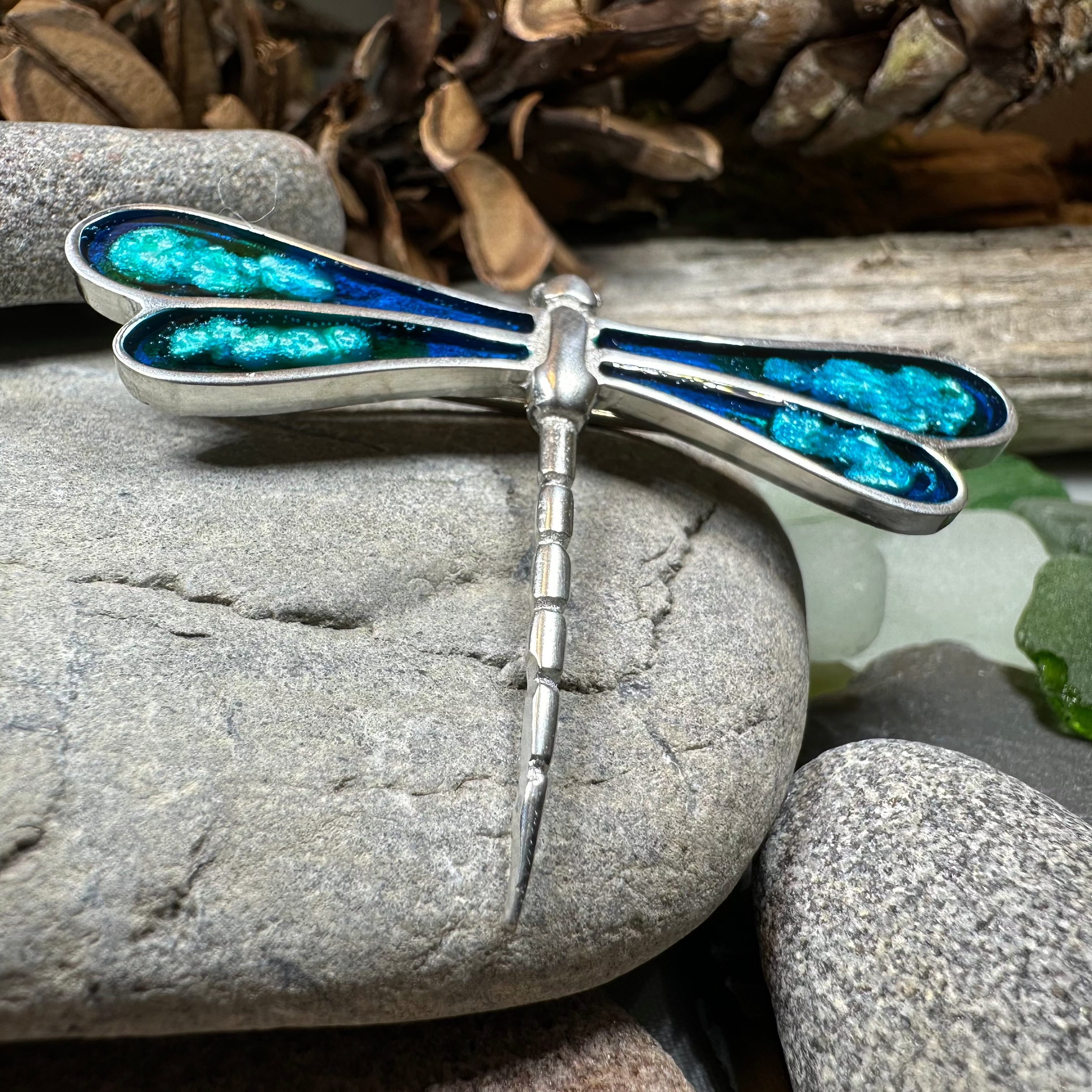 Blue Enamel Dragonfly Brooch for Women