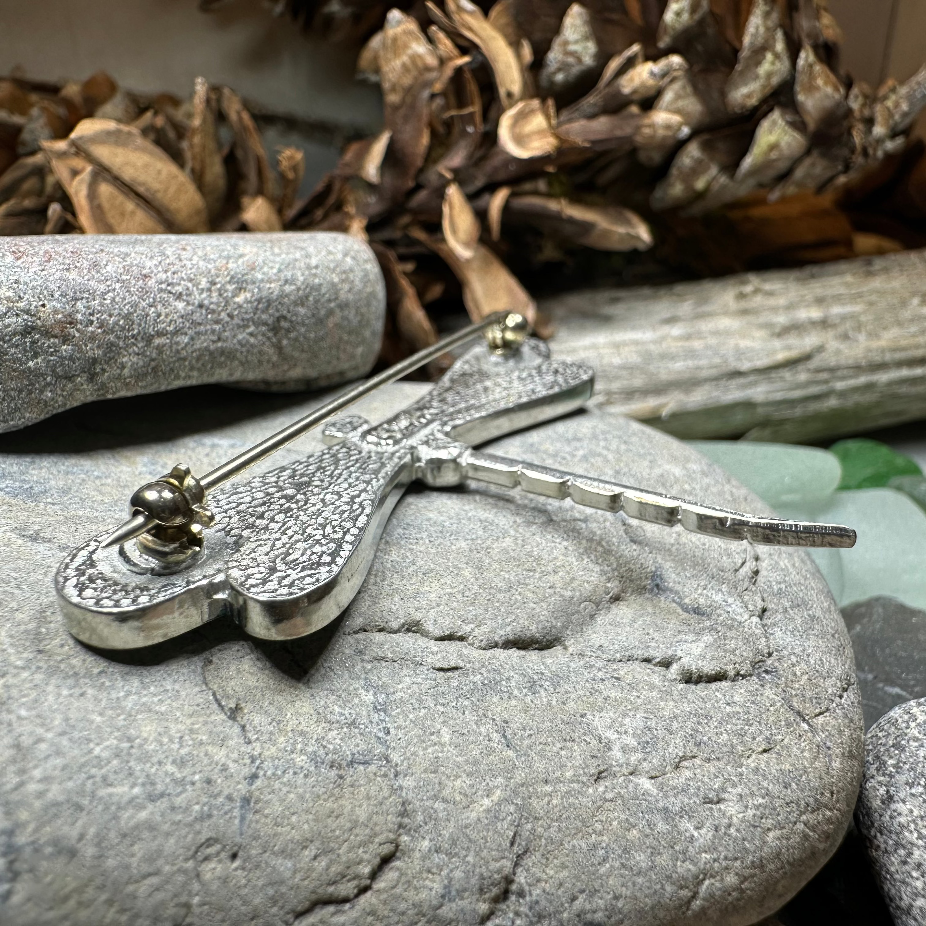 Blue Enamel Dragonfly Brooch for Women