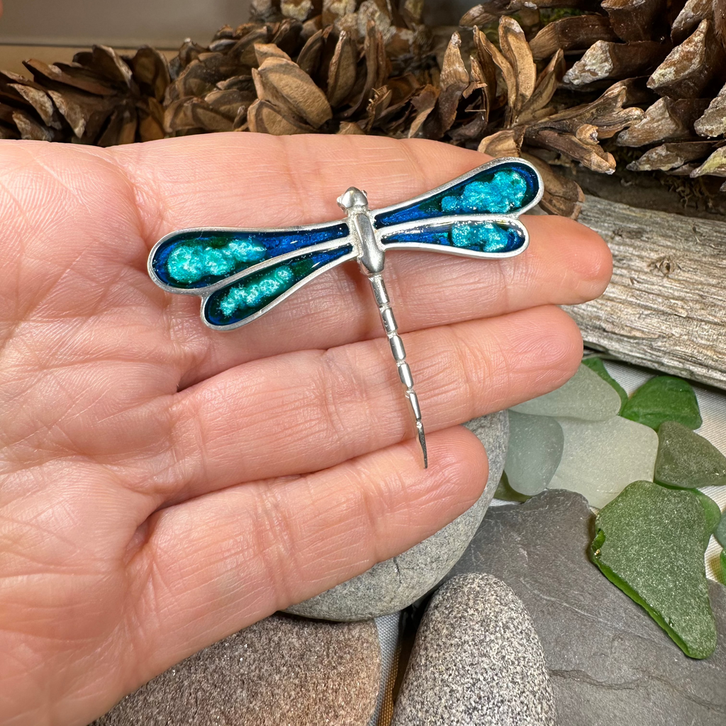 Blue Enamel Dragonfly Brooch for Women
