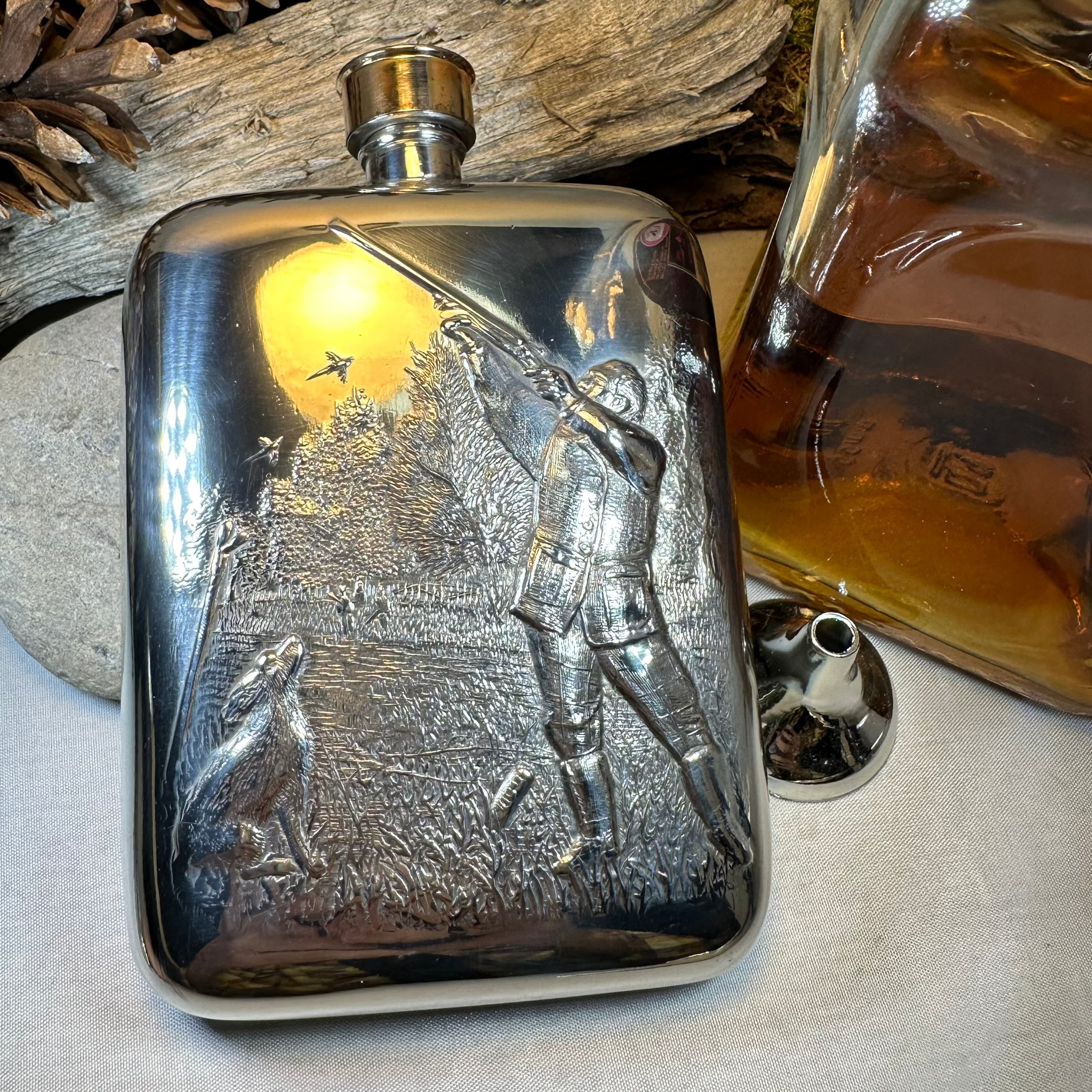 Gone Hunting Pewter Hip Flask