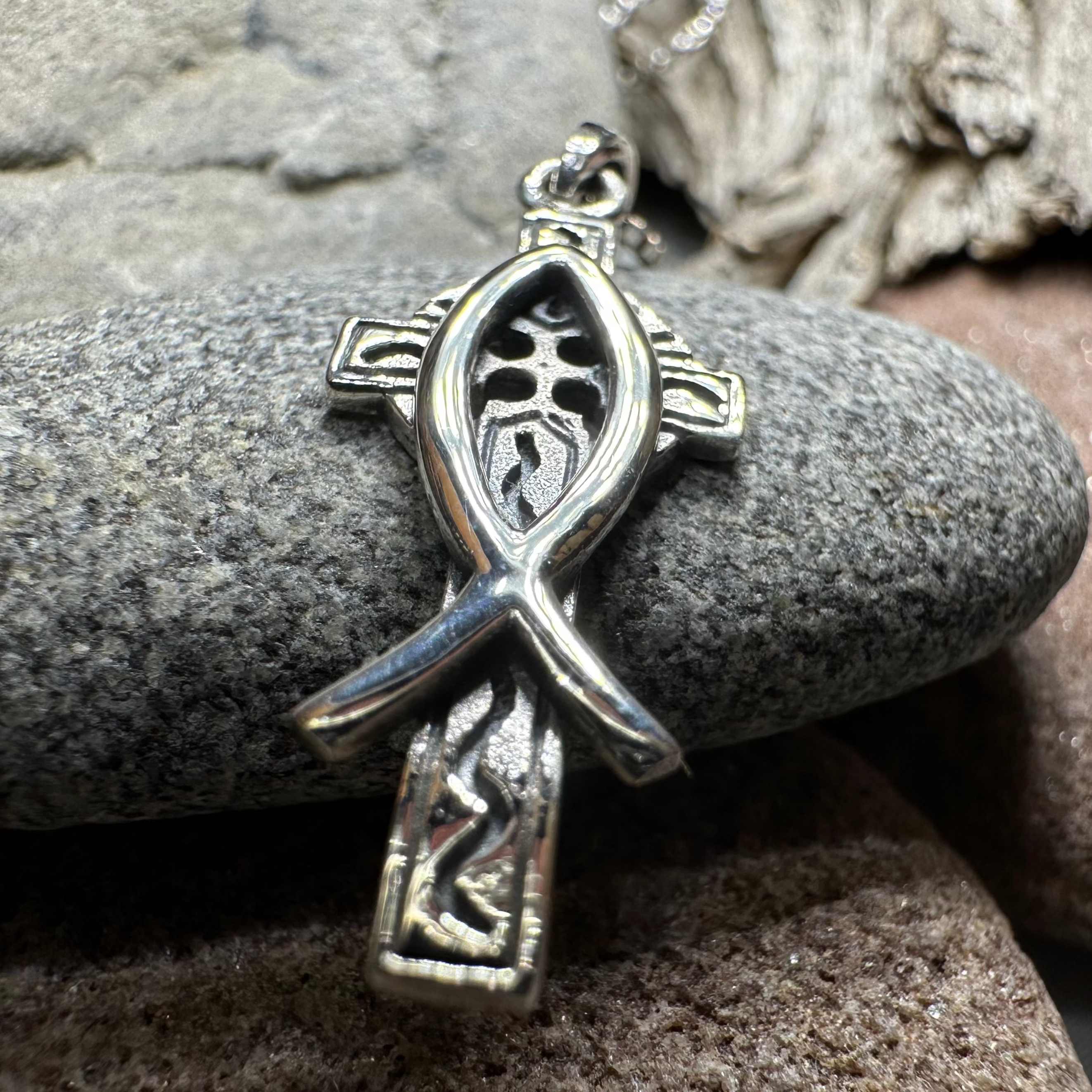 Ichthys Celtic Cross Necklace