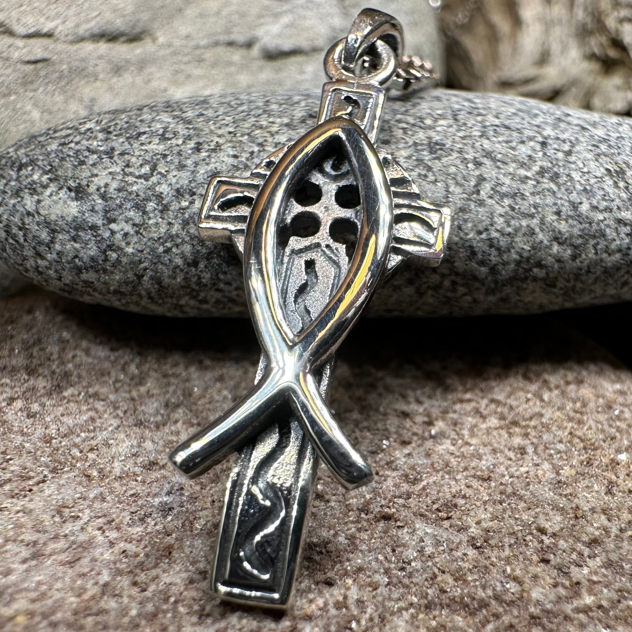 Ichthys Celtic Cross Necklace
