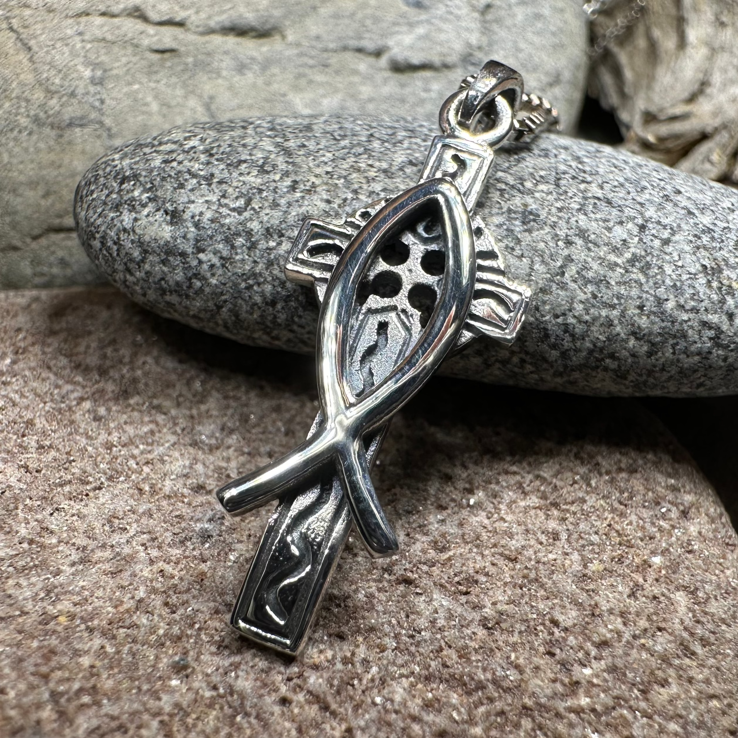 Ichthys Celtic Cross Necklace
