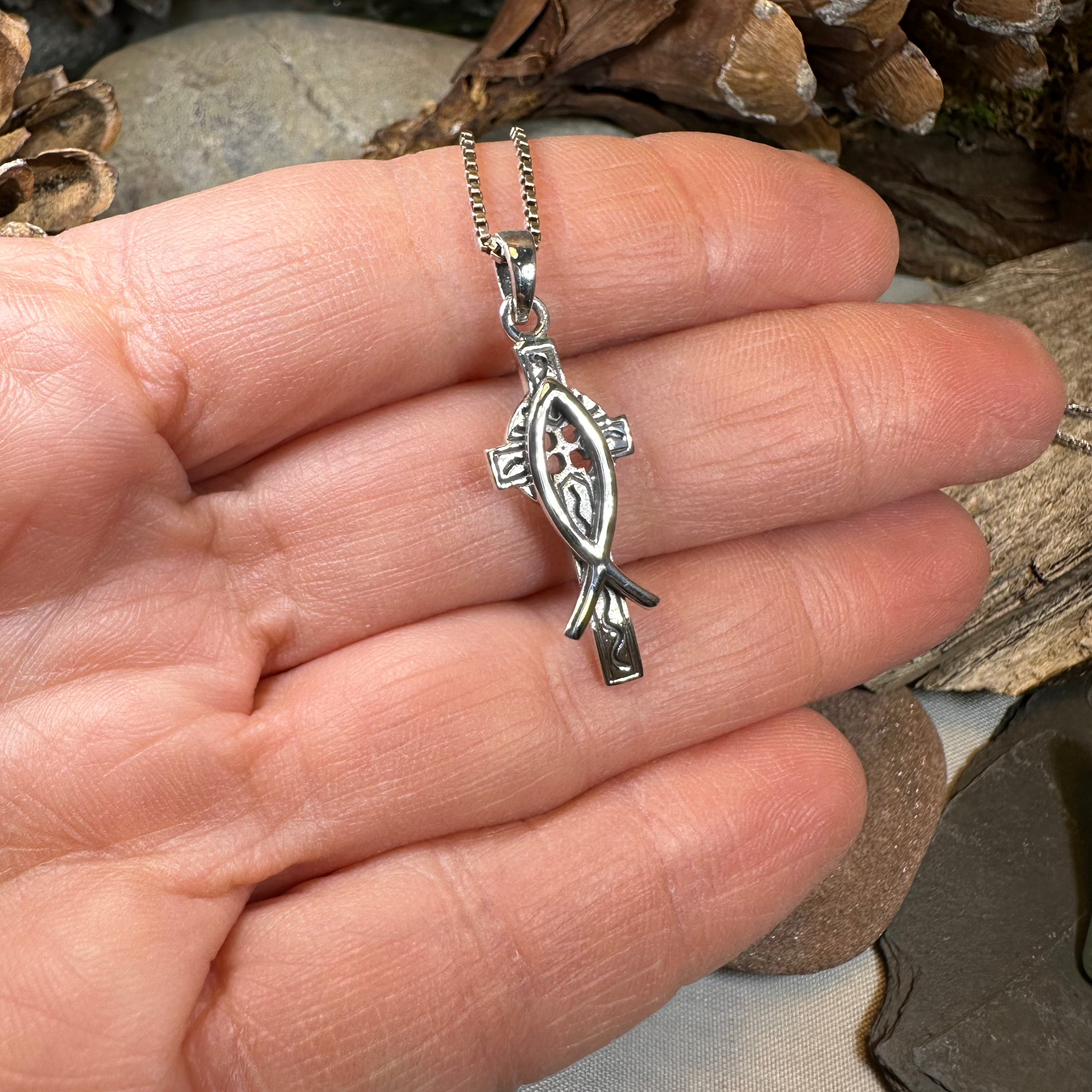 Ichthys Celtic Cross Necklace