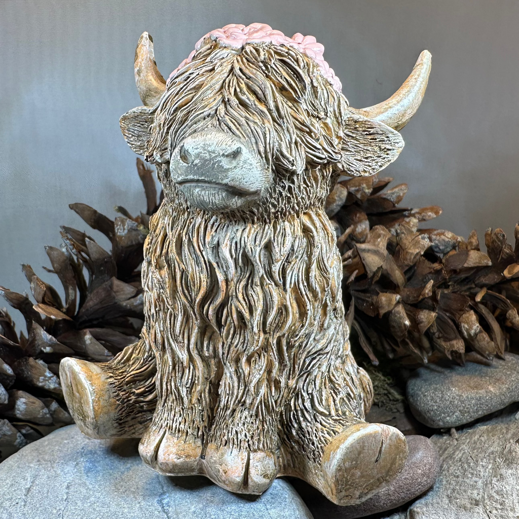 Flowers Highland Cow Figurine
