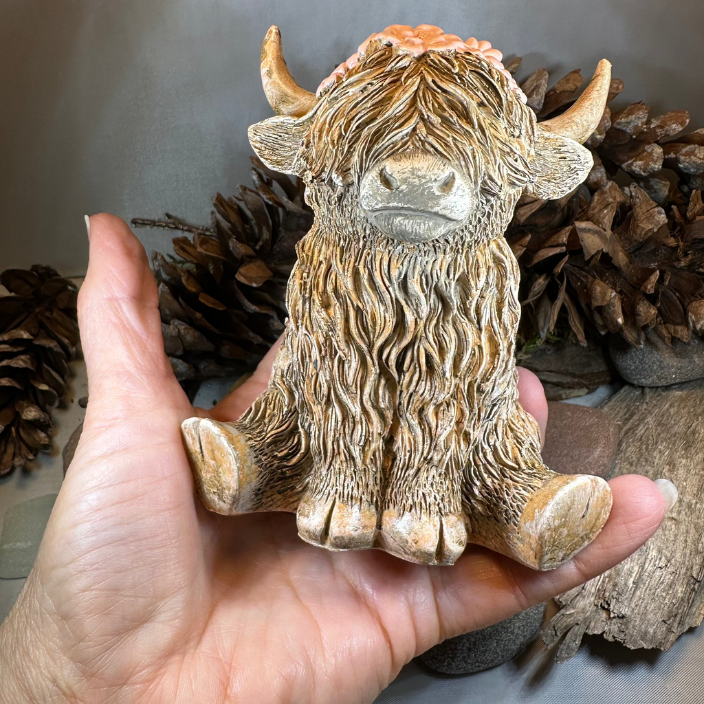 Flowers Highland Cow Figurine