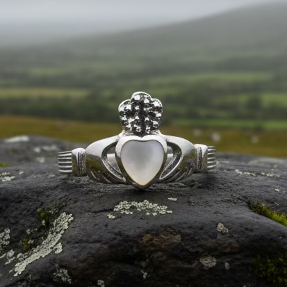 Aurora Irish Claddagh Ring with Mother of Pearl