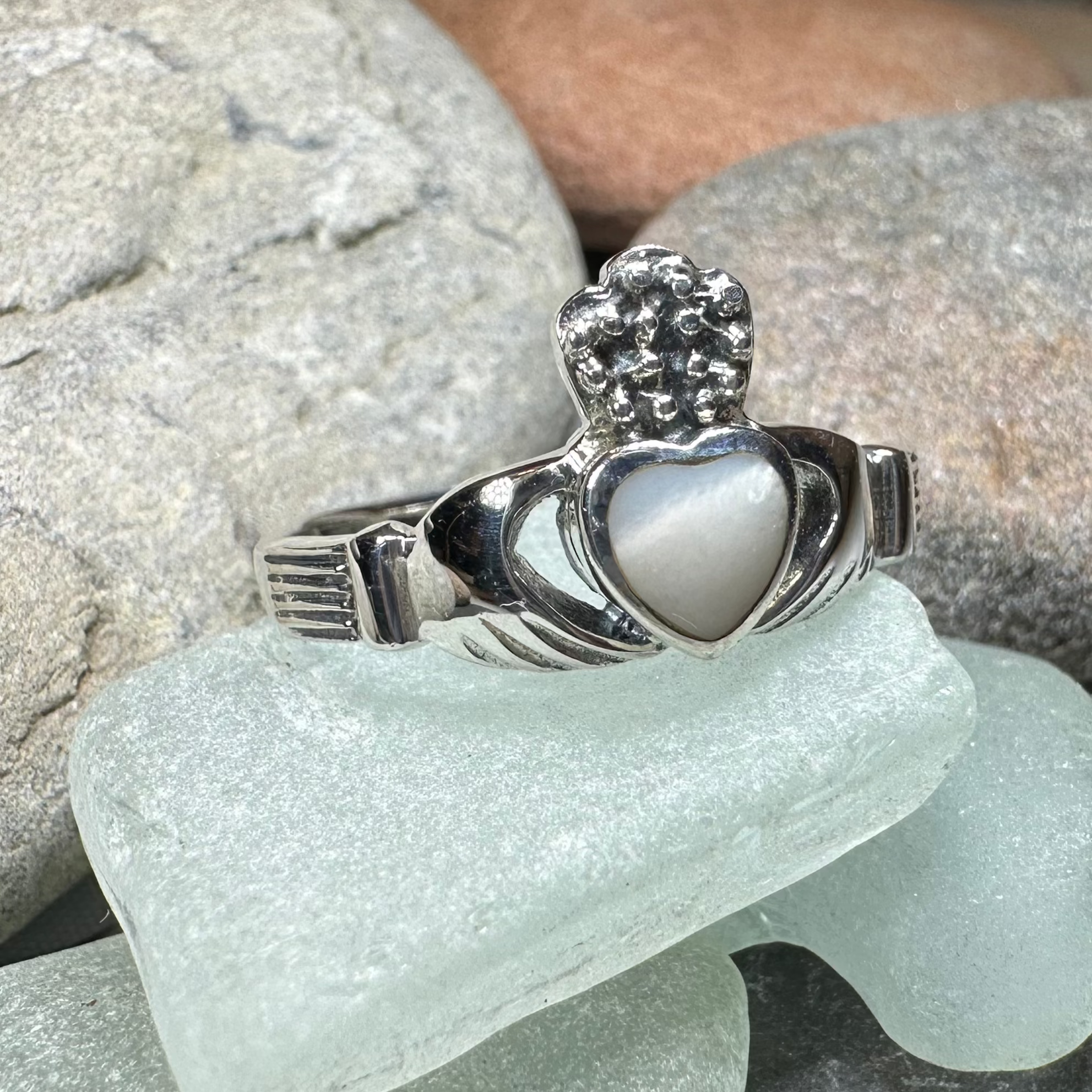Aurora Irish Claddagh Ring with Mother of Pearl