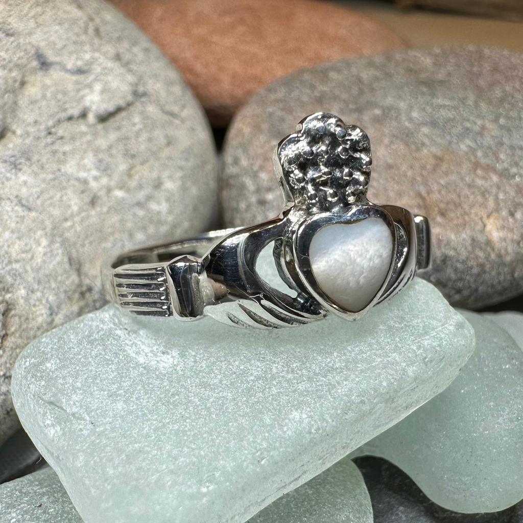 Aurora Irish Claddagh Ring with Mother of Pearl