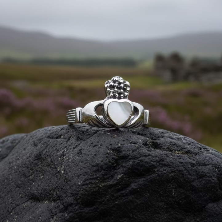Aurora Irish Claddagh Ring with Mother of Pearl