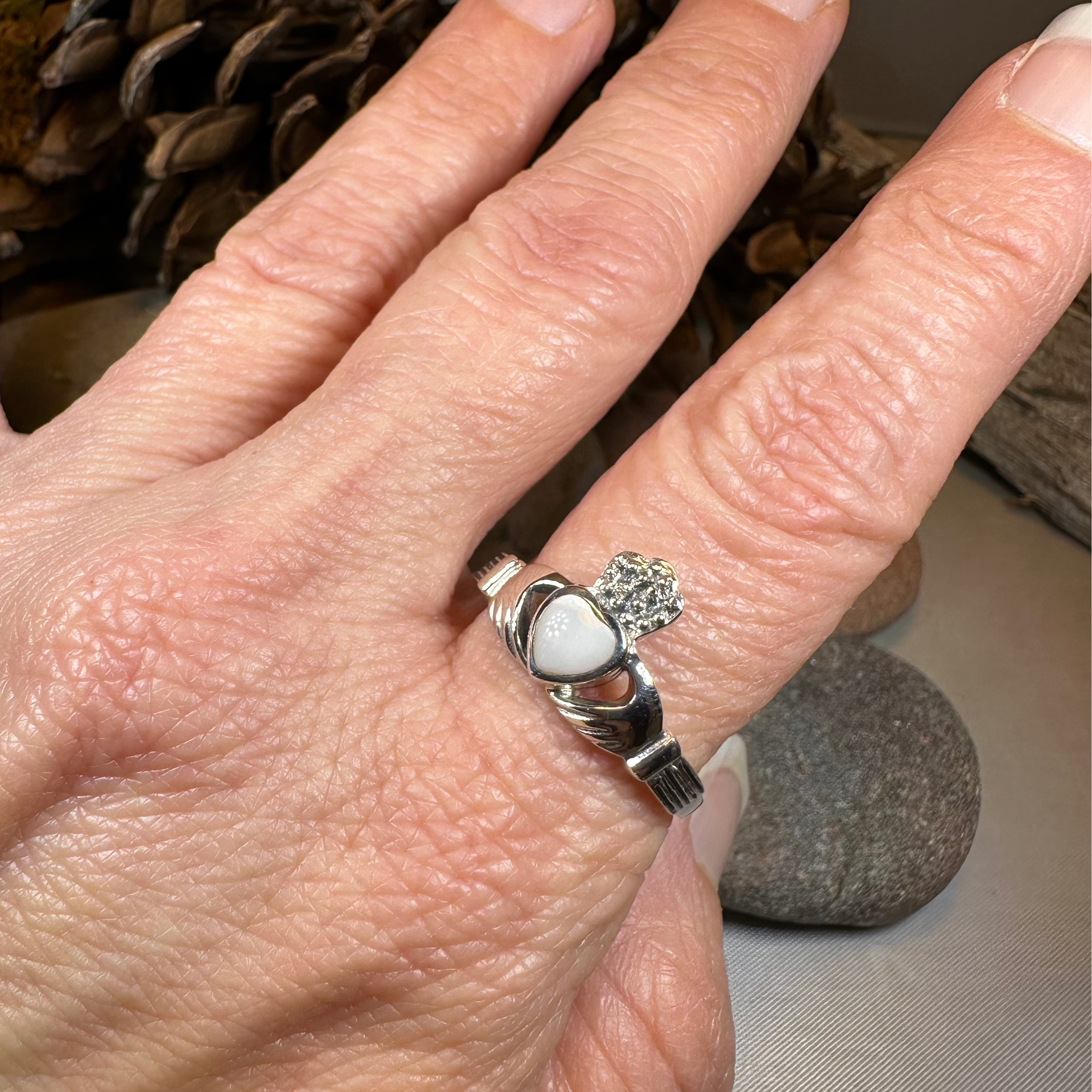 Aurora Irish Claddagh Ring with Mother of Pearl