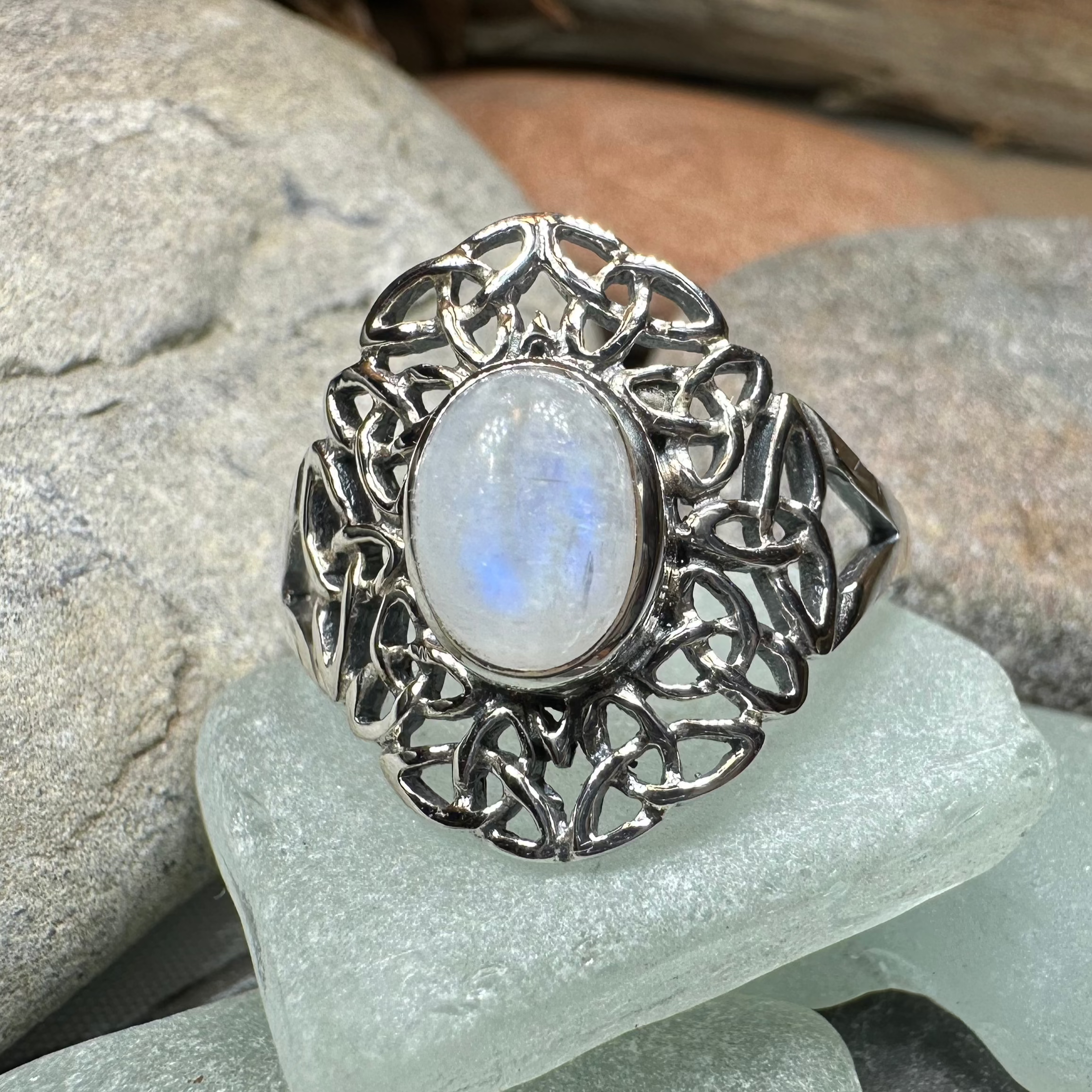 Celtic Starglow Moonstone Ring in Sterling Silver