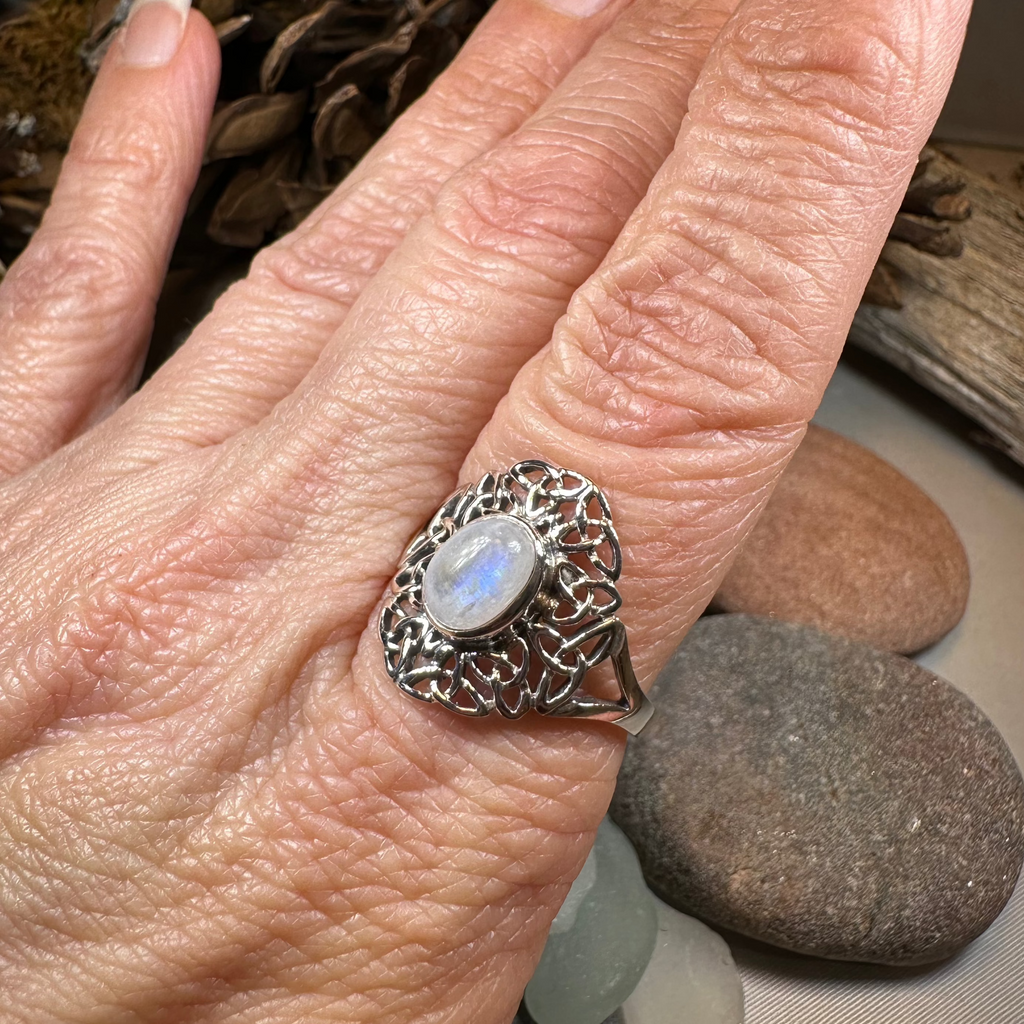 Celtic Starglow Moonstone Ring in Sterling Silver