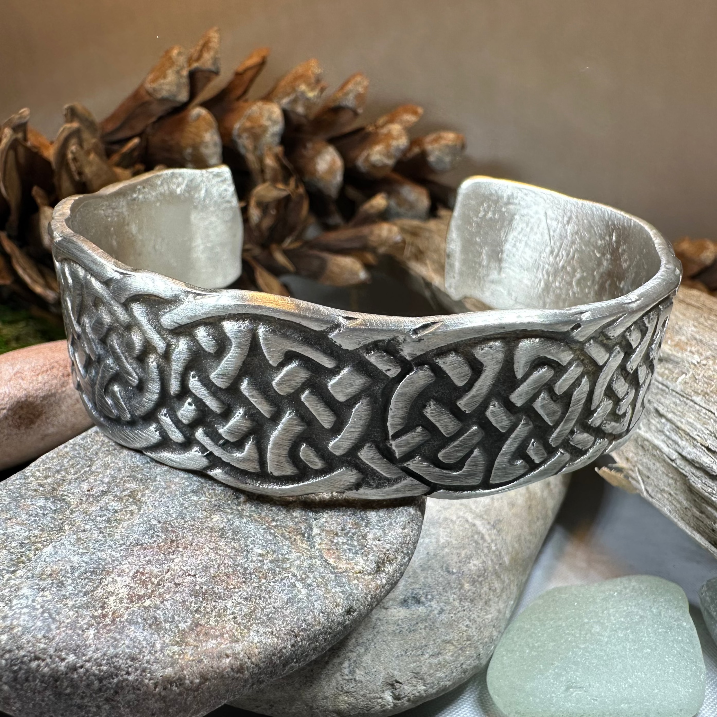 Celtic Knot Pewter Cuff Bracelet - Handmade in Scotland