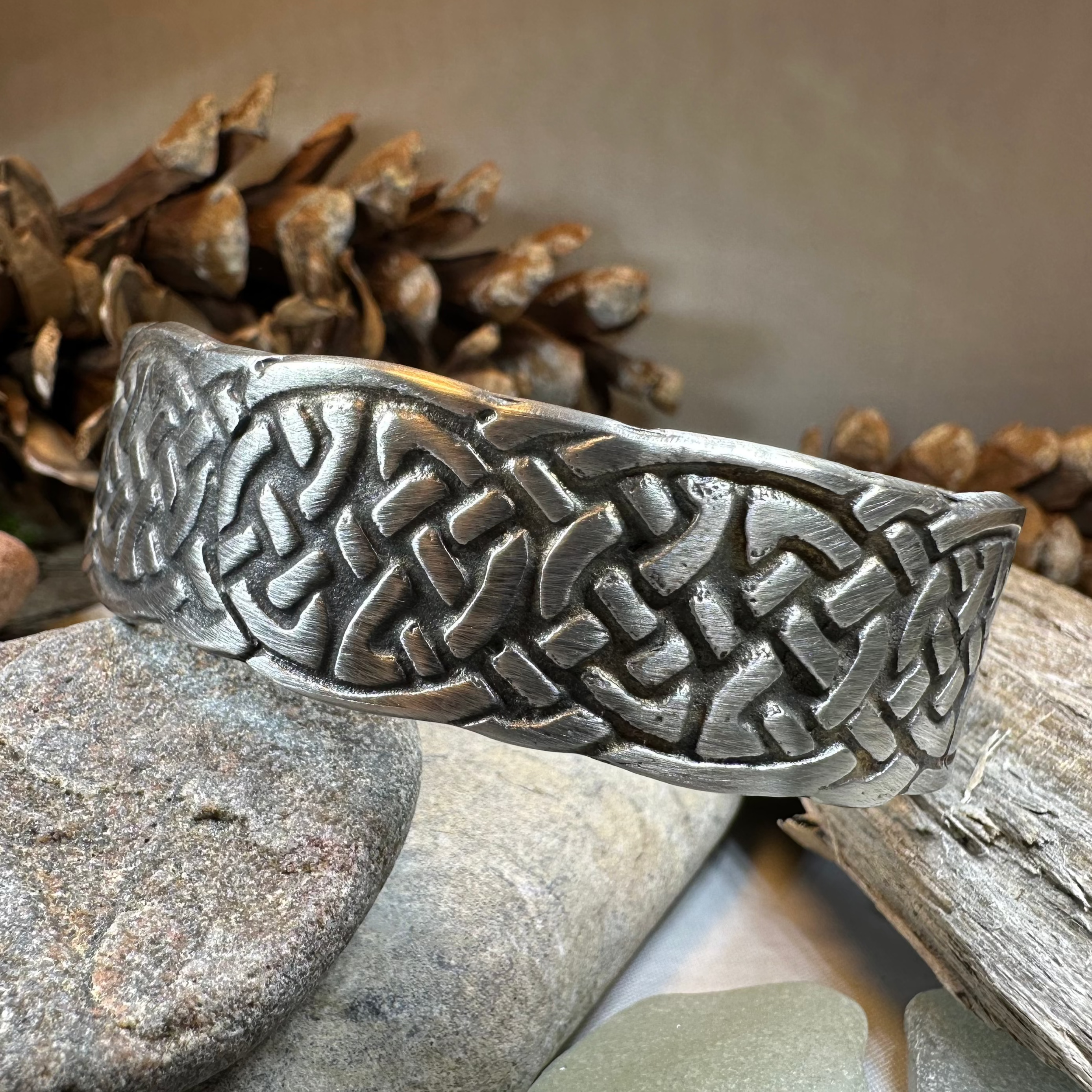 Celtic Knot Pewter Cuff Bracelet - Handmade in Scotland