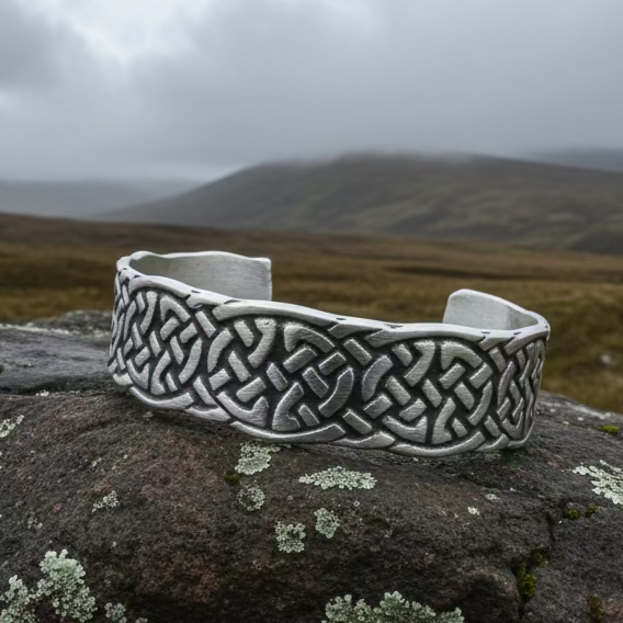 Celtic Knot Pewter Cuff Bracelet - Handmade in Scotland