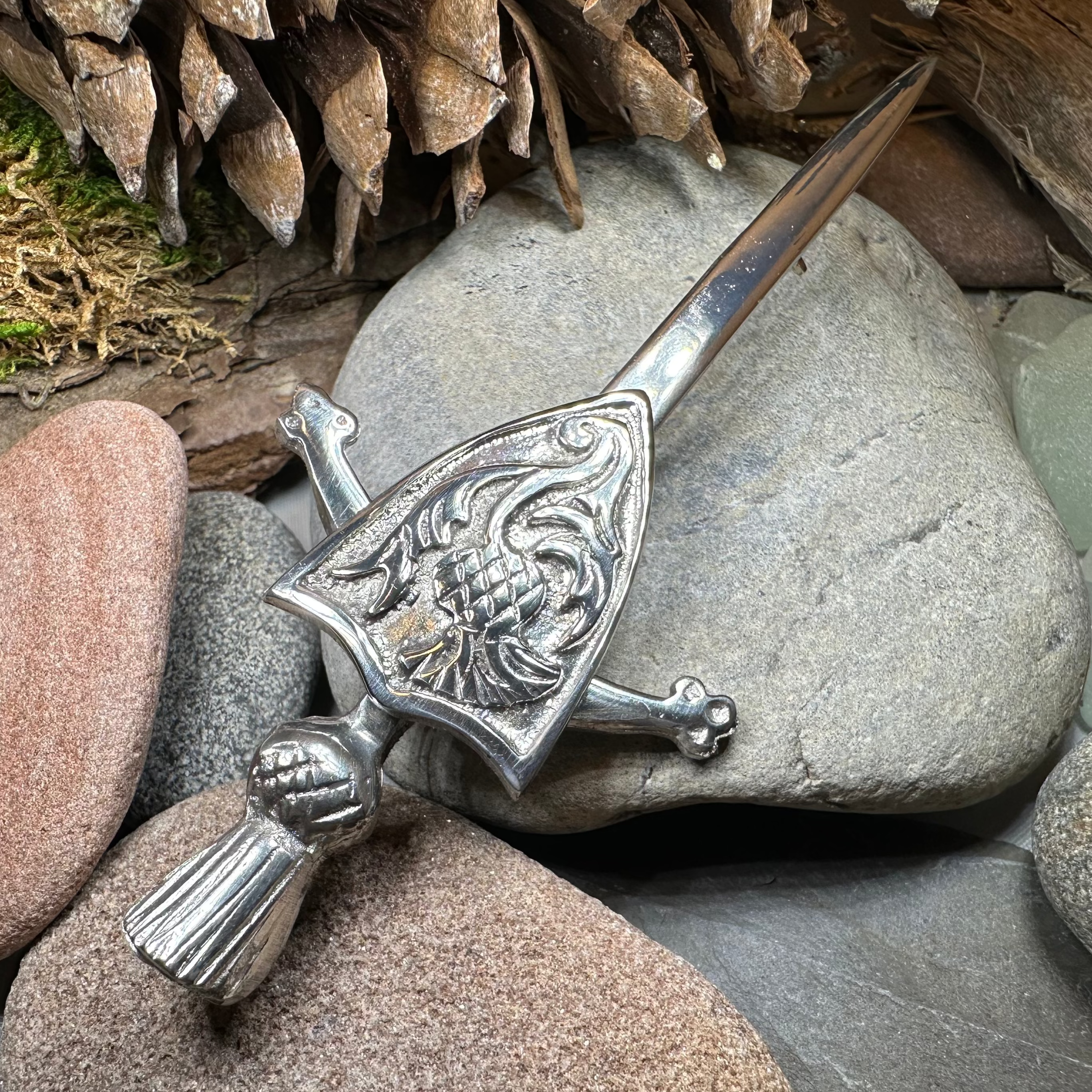Alban Thistle Shield Kilt Pin - Handmade in Scotland