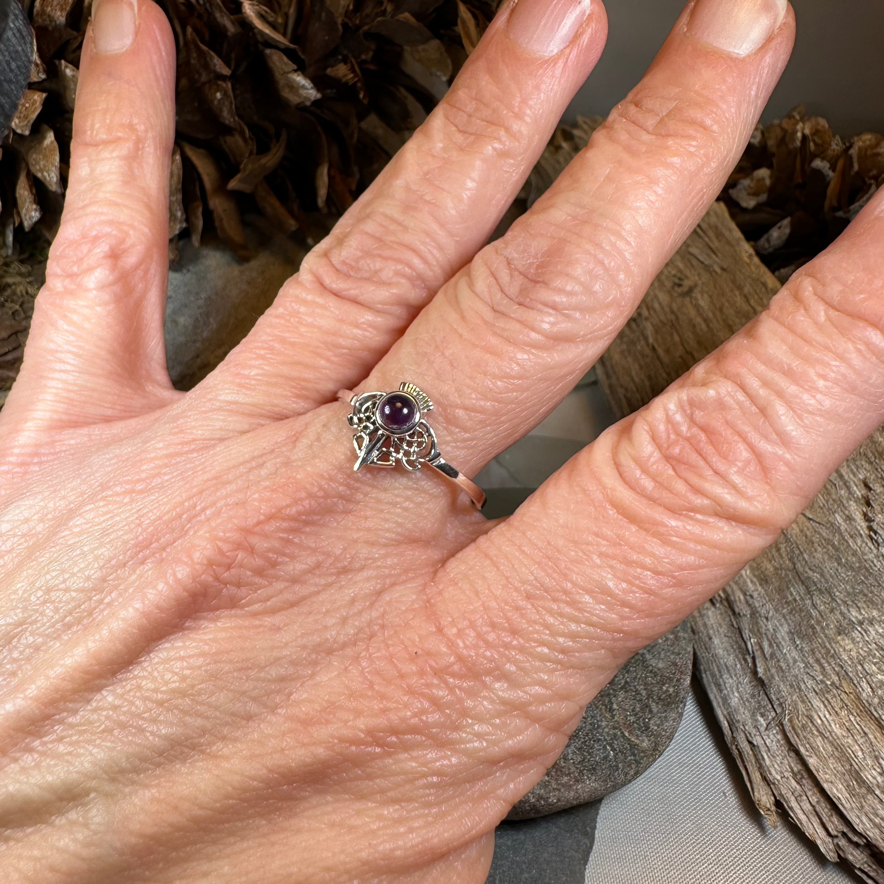 Ailsa Scottish Thistle Amethyst Ring