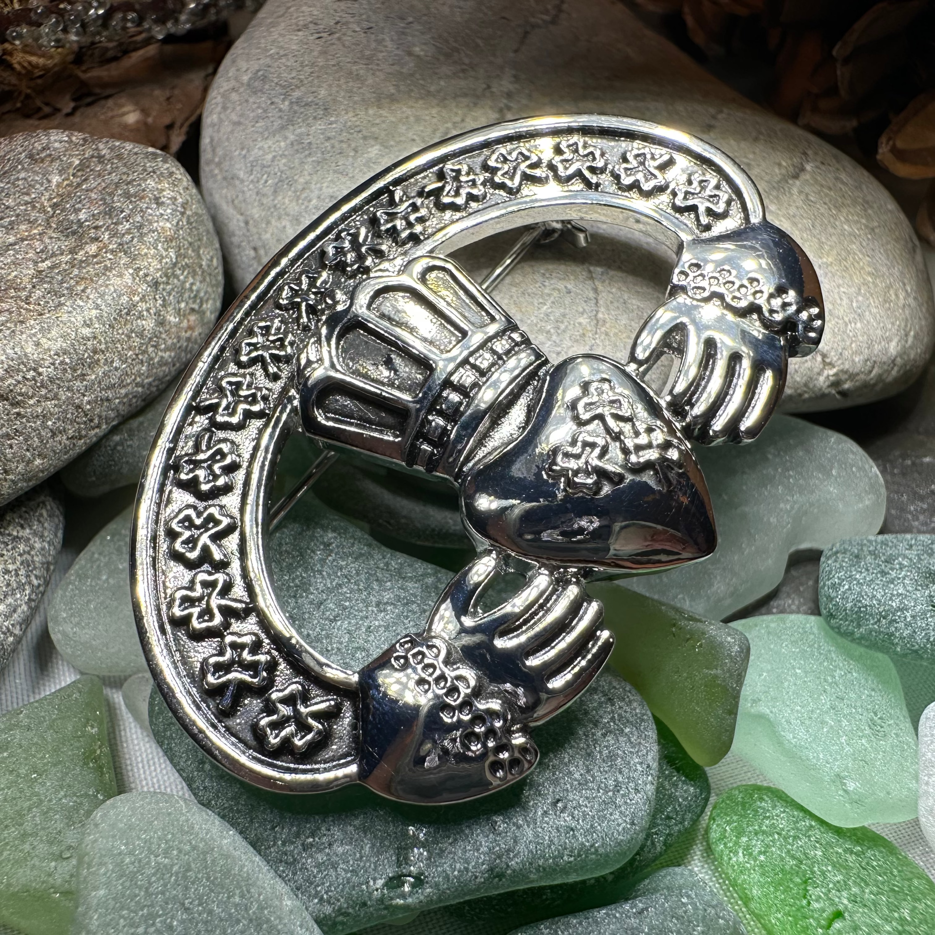 Claddagh Shamrock Brooch
