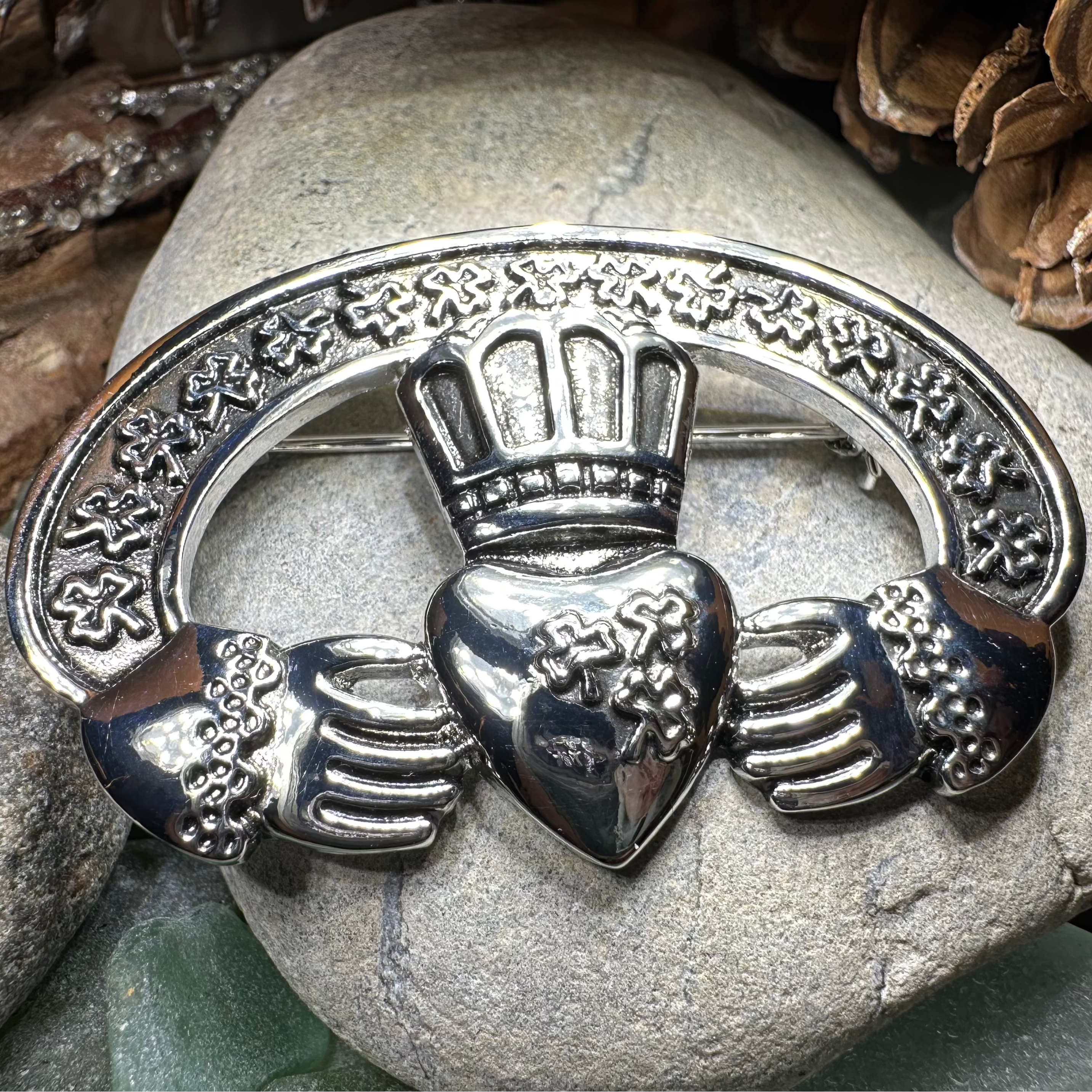 Claddagh Shamrock Brooch