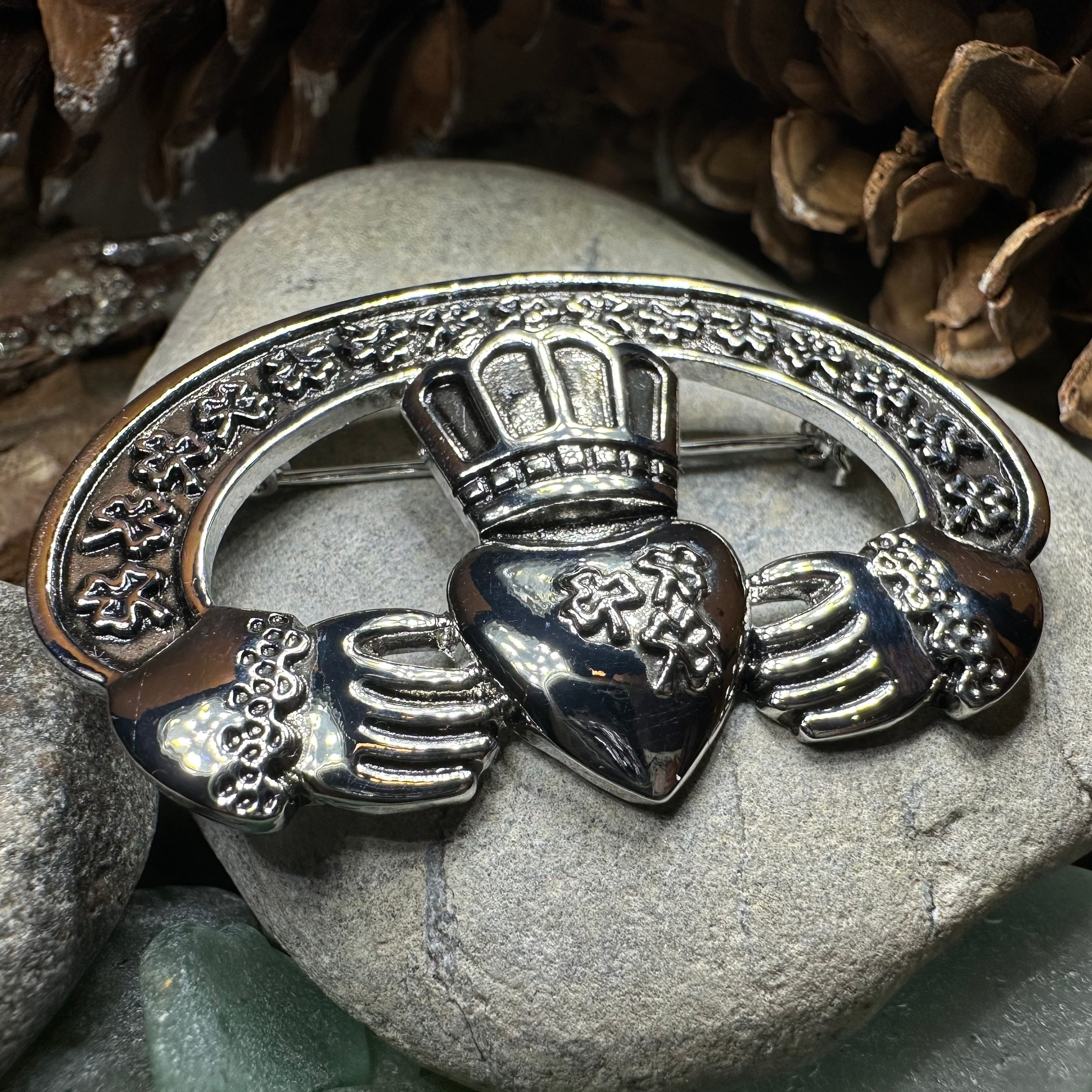 Claddagh Shamrock Brooch