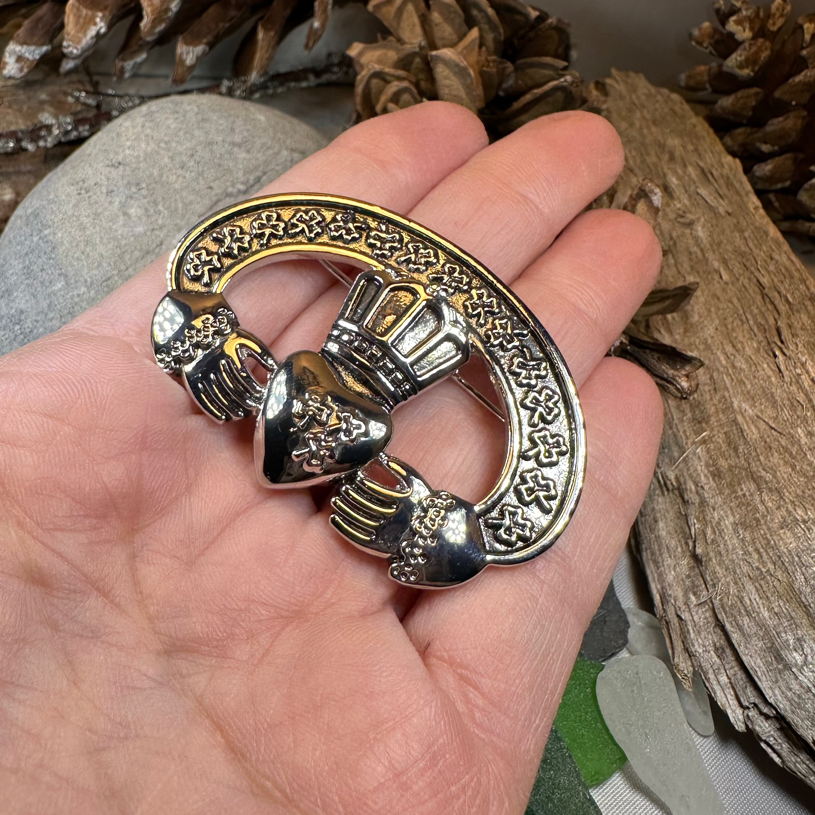 Claddagh Shamrock Brooch