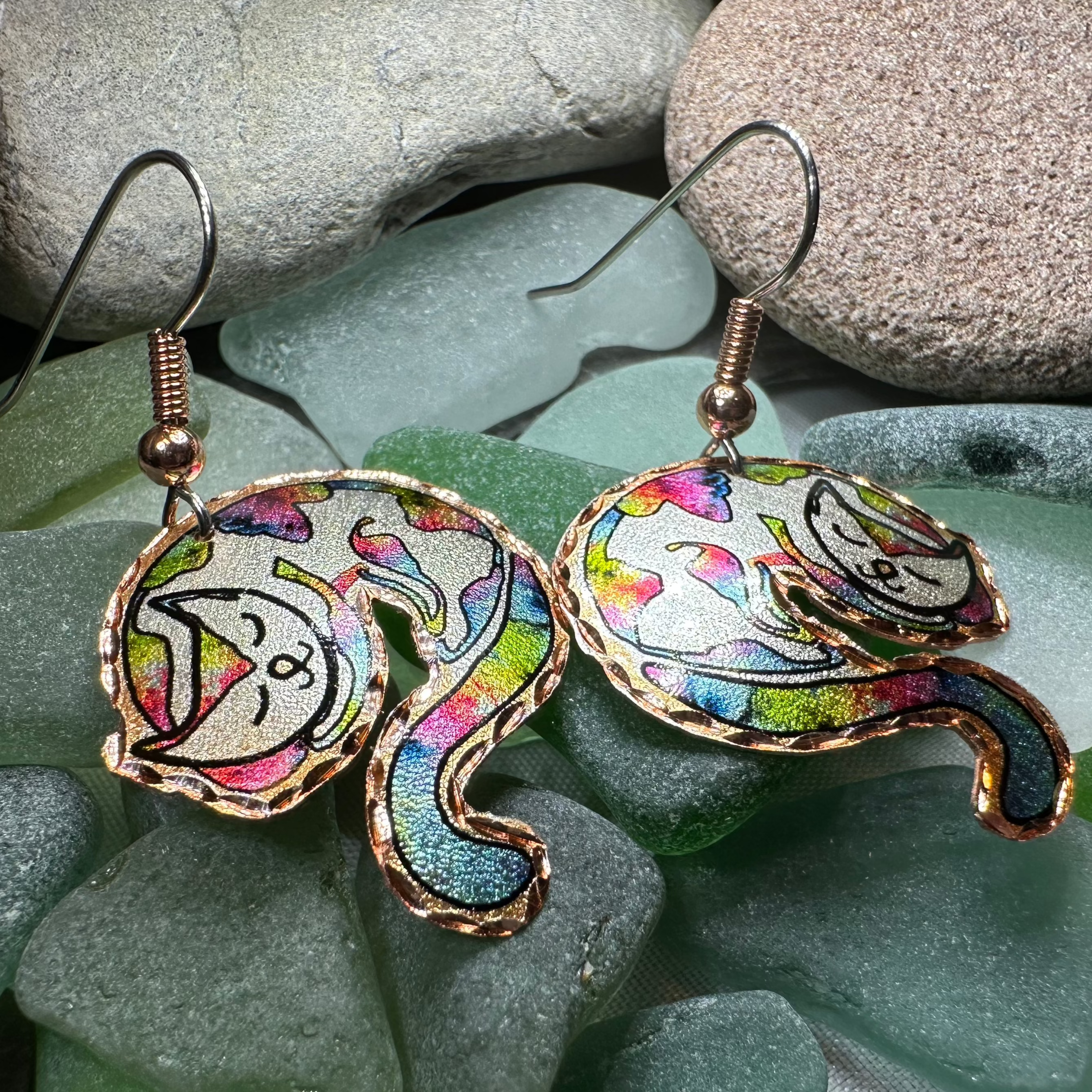 Hippie Cat Copper Earrings