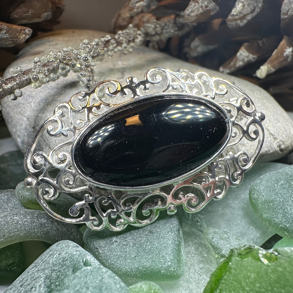Eternal Celtic Onyx Brooch in Sterling Silver