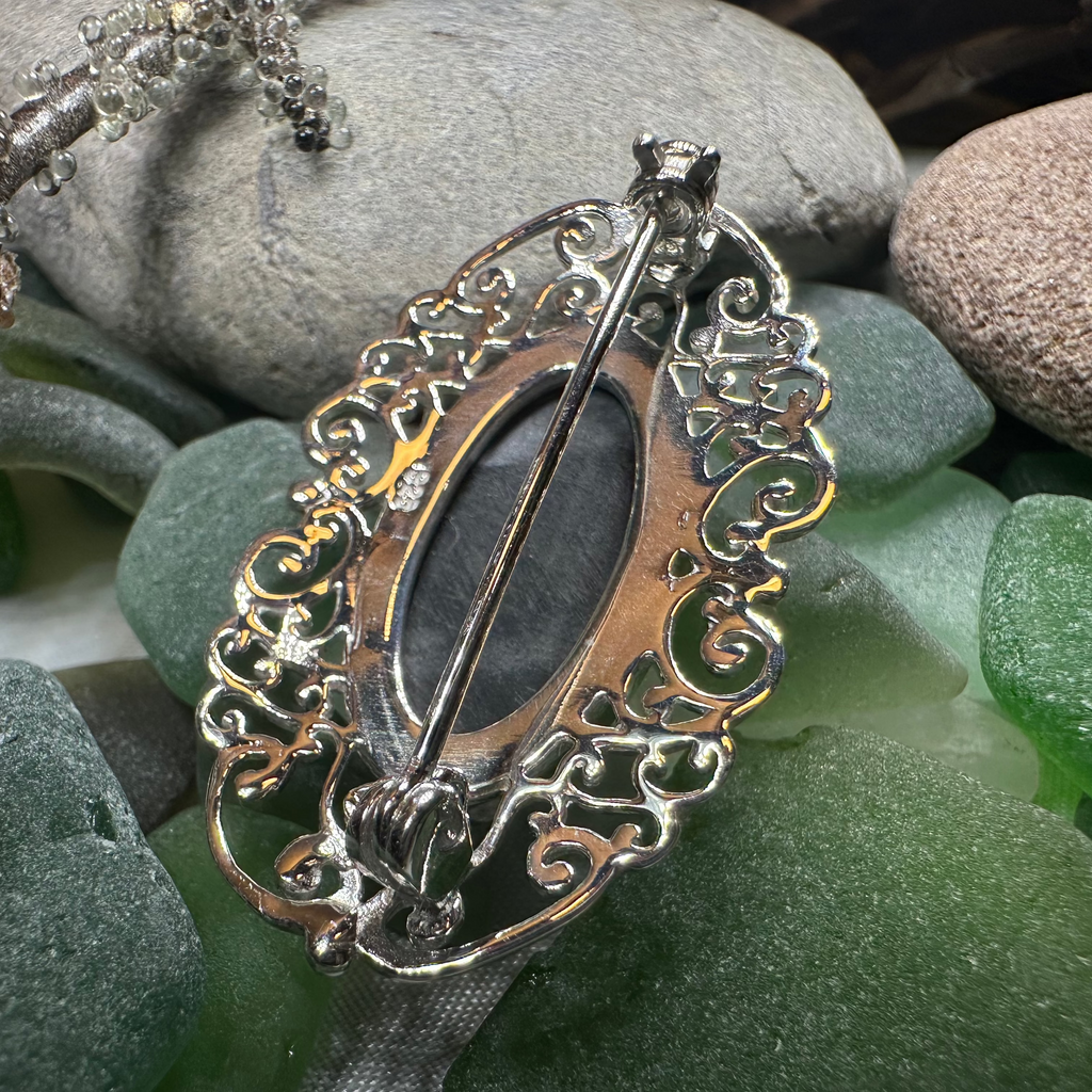 Eternal Celtic Onyx Brooch in Sterling Silver
