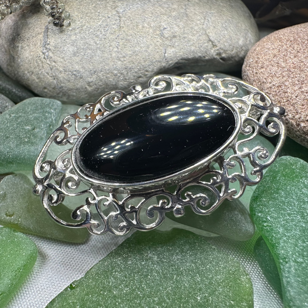 Eternal Celtic Onyx Brooch in Sterling Silver