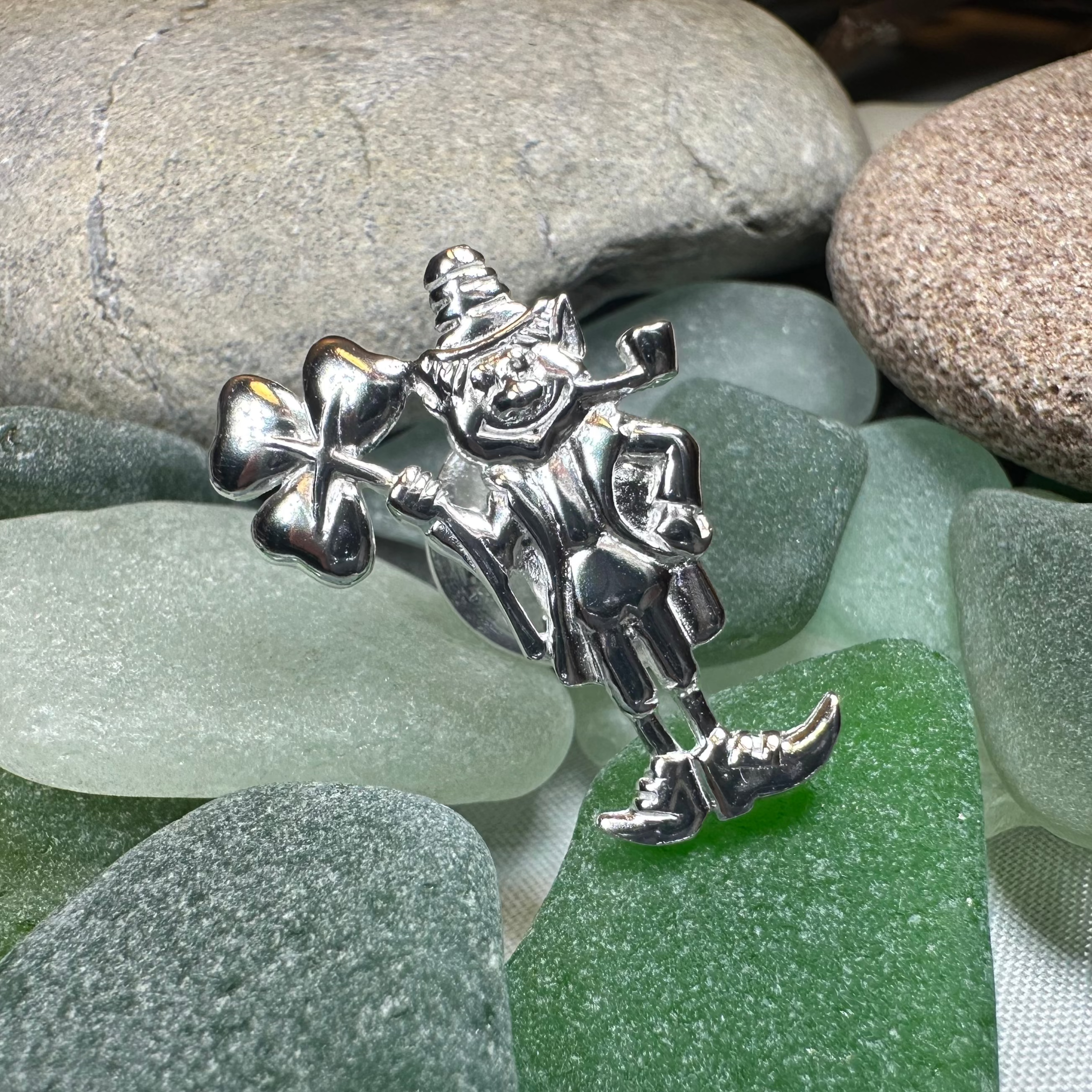 Lucky Leprechaun Shamrock Lapel Pin in Sterling Silver
