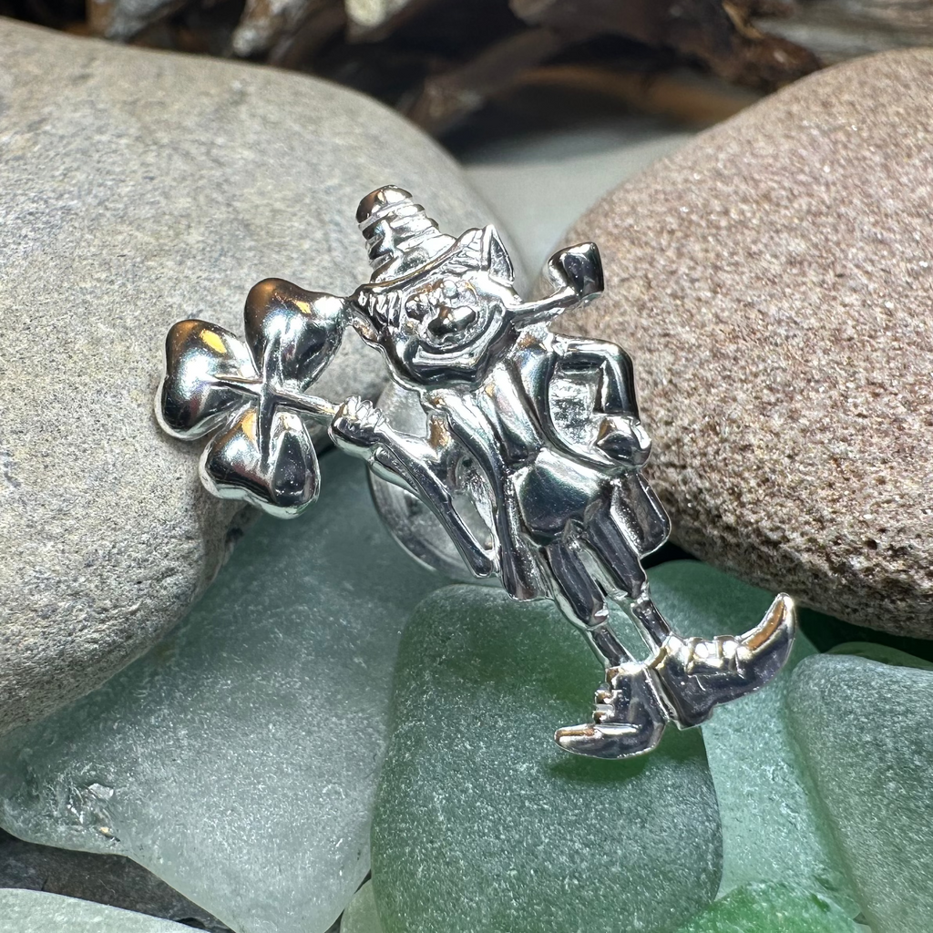 Lucky Leprechaun Shamrock Lapel Pin in Sterling Silver