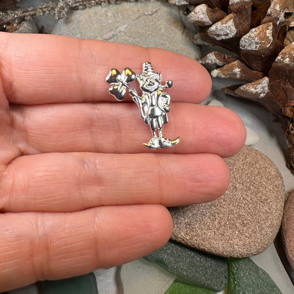Lucky Leprechaun Shamrock Lapel Pin in Sterling Silver