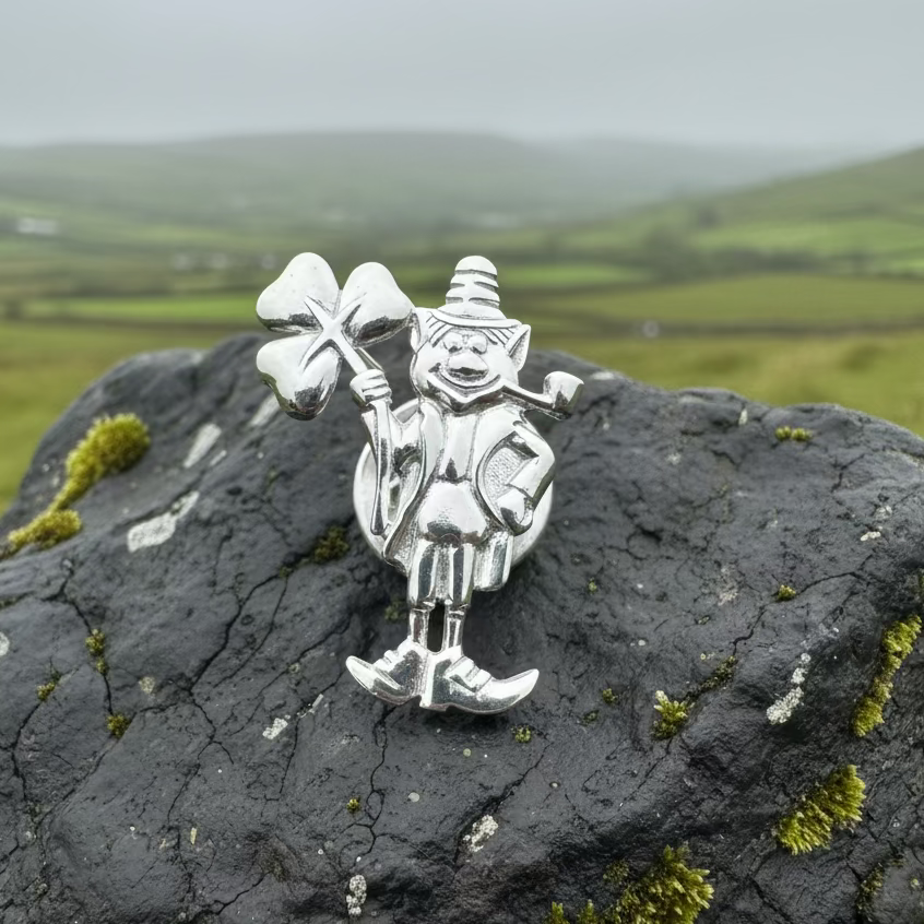 Lucky Leprechaun Shamrock Lapel Pin in Sterling Silver