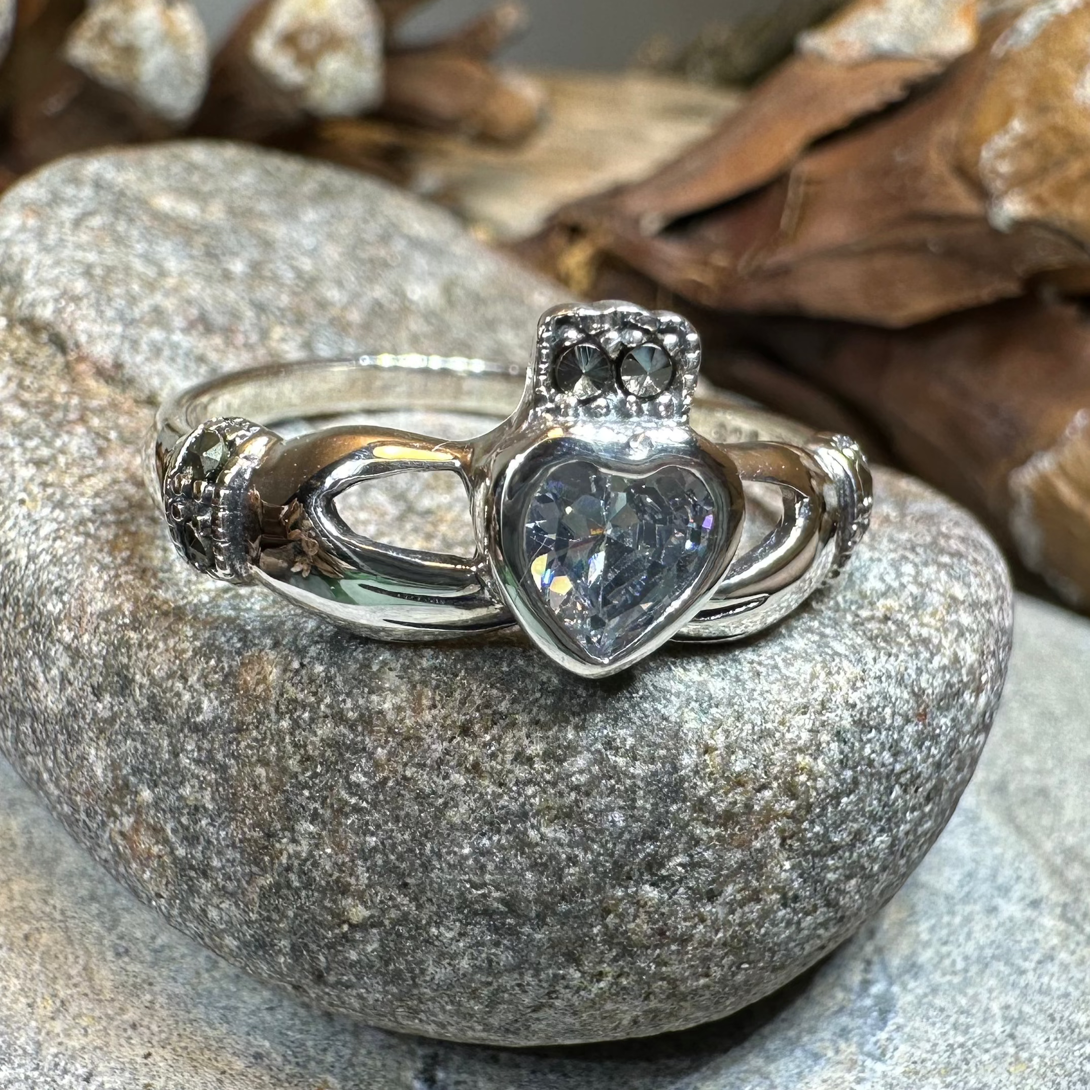 Ree Marcasite Irish Claddagh Ring in Sterling Silver