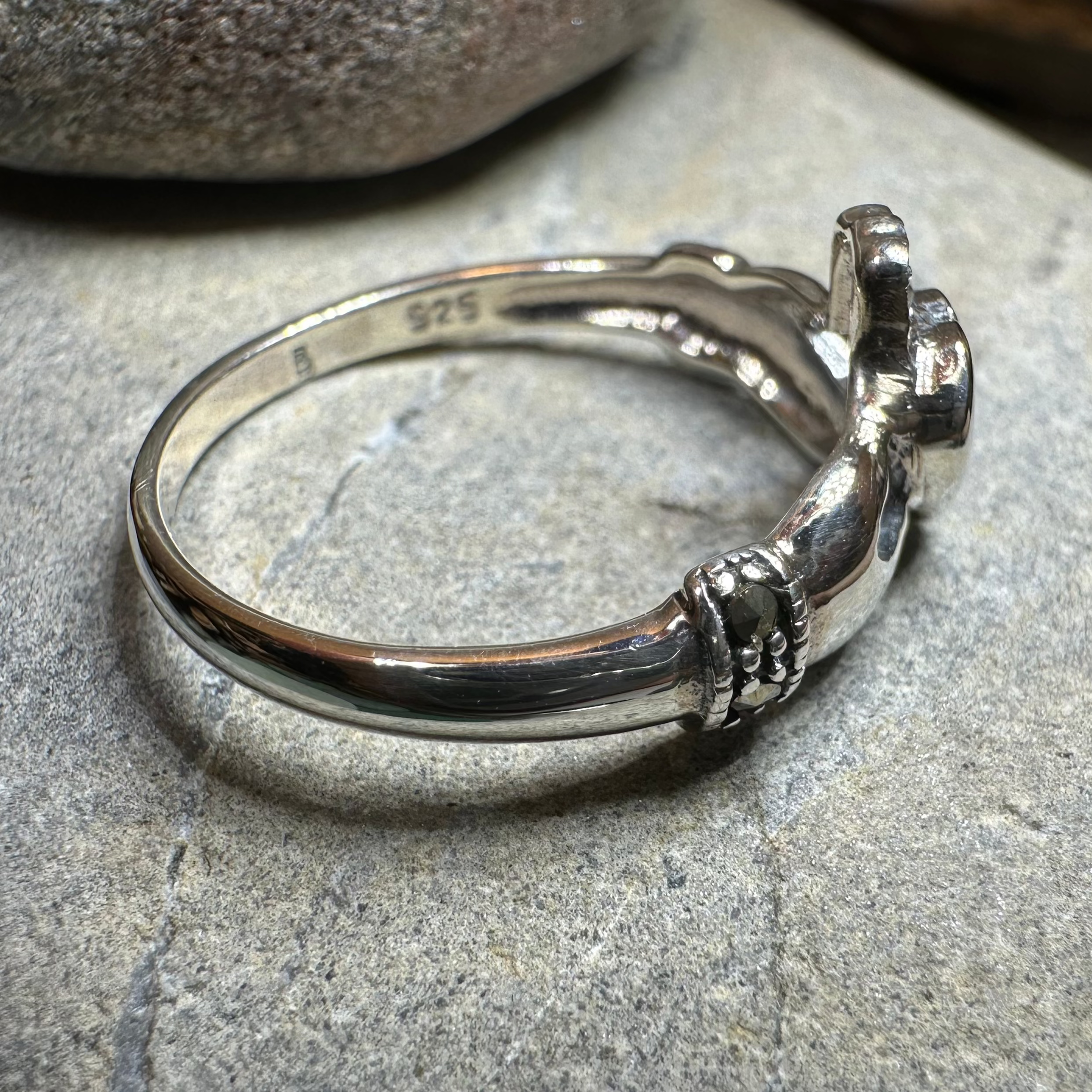 Ree Marcasite Irish Claddagh Ring in Sterling Silver