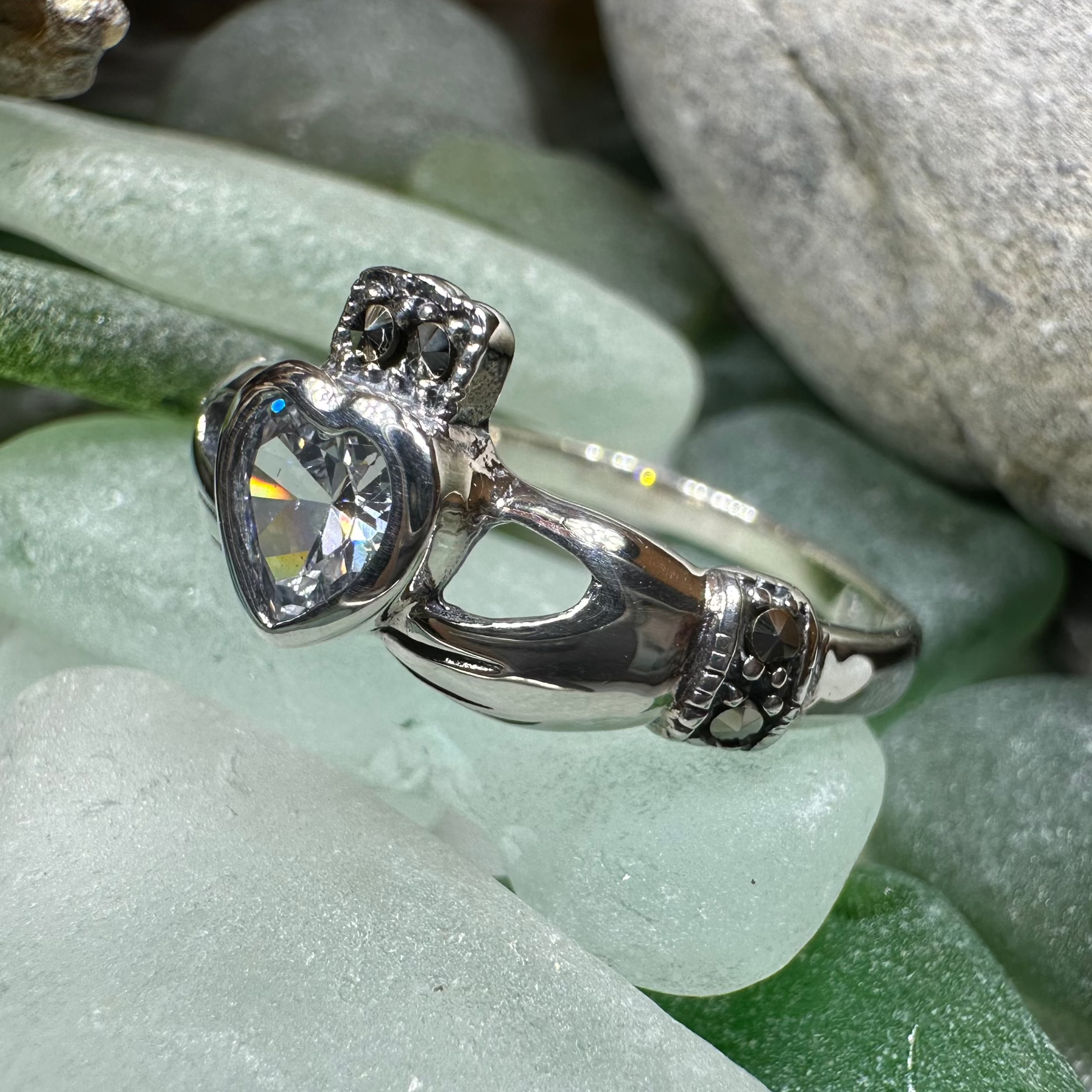 Ree Marcasite Irish Claddagh Ring in Sterling Silver
