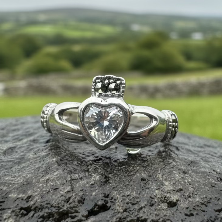 Ree Marcasite Irish Claddagh Ring in Sterling Silver