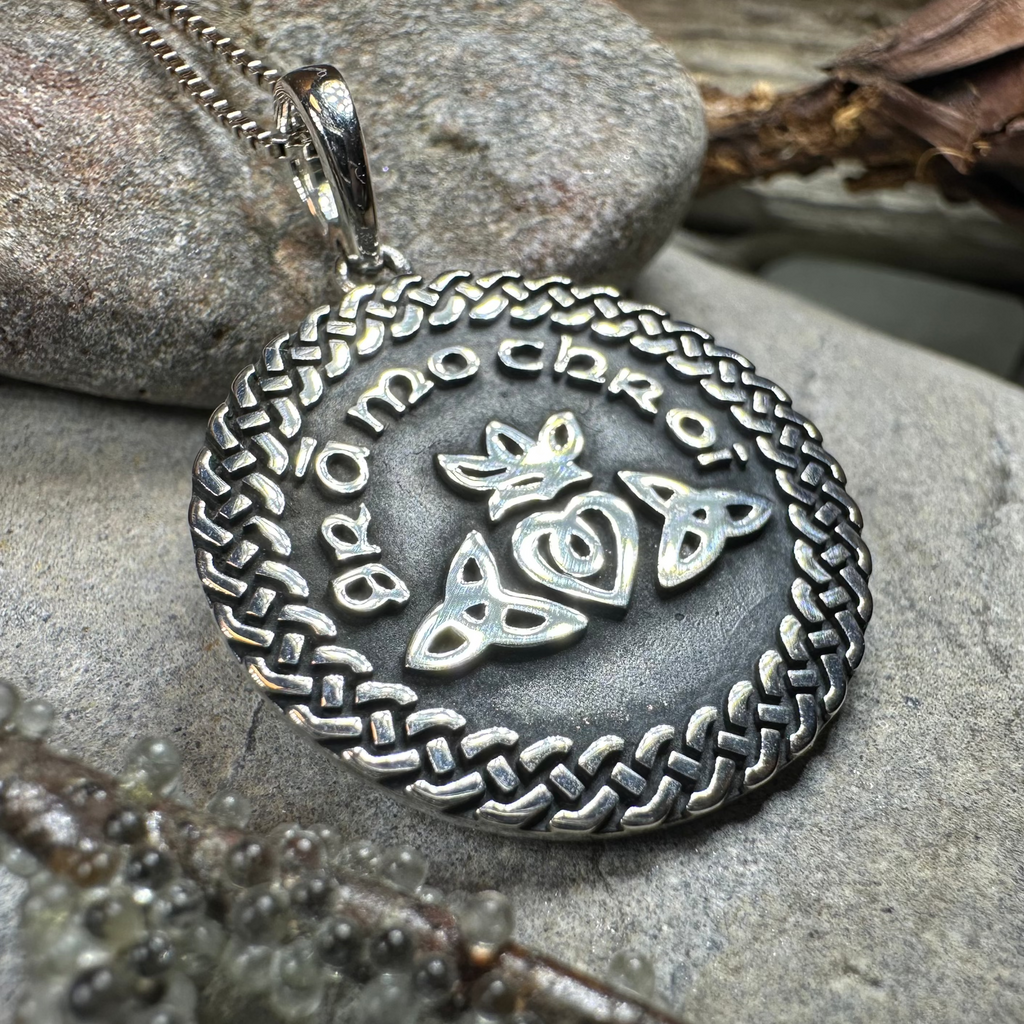 Irish Gaelic Gra Mo Chroi Necklace in Sterling Silver