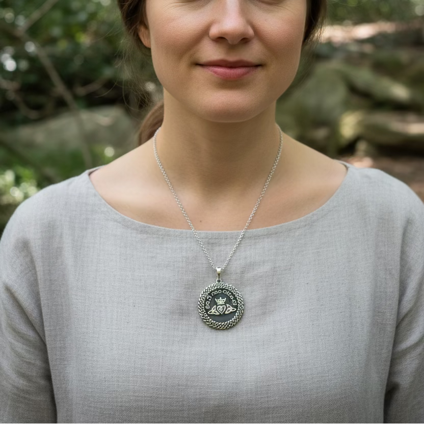 Irish Gaelic Gra Mo Chroi Necklace in Sterling Silver