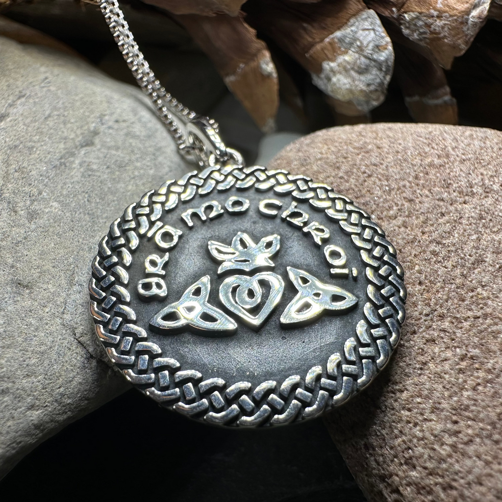 Irish Gaelic Gra Mo Chroi Necklace in Sterling Silver