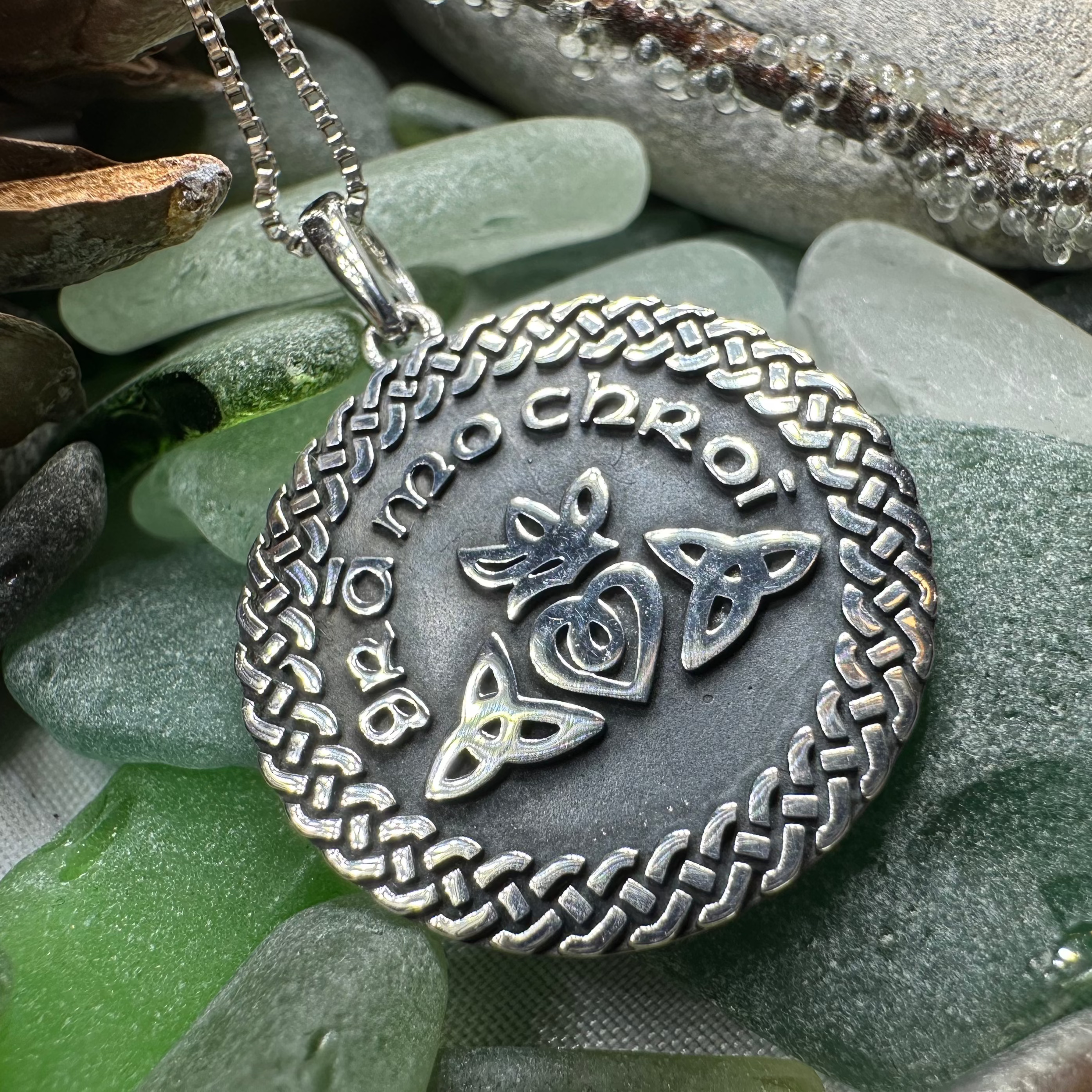 Irish Gaelic Gra Mo Chroi Necklace in Sterling Silver