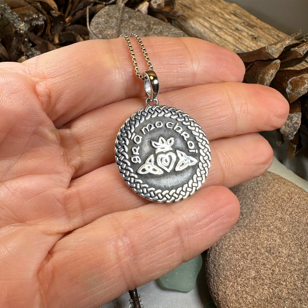 Irish Gaelic Gra Mo Chroi Necklace in Sterling Silver