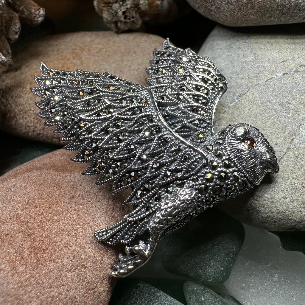 Breena Marcasite Owl Necklace & Brooch