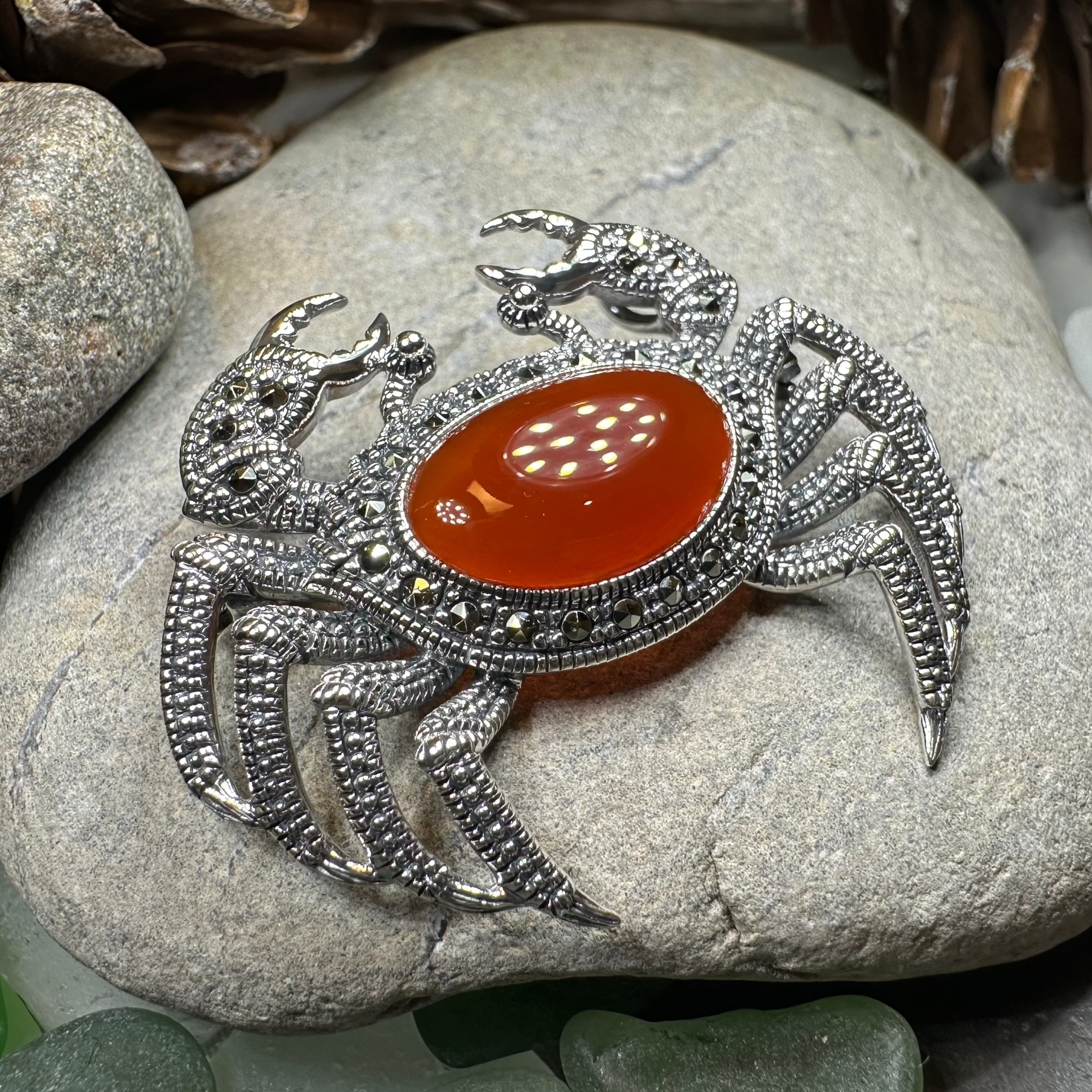Carnelian Crab Brooch
