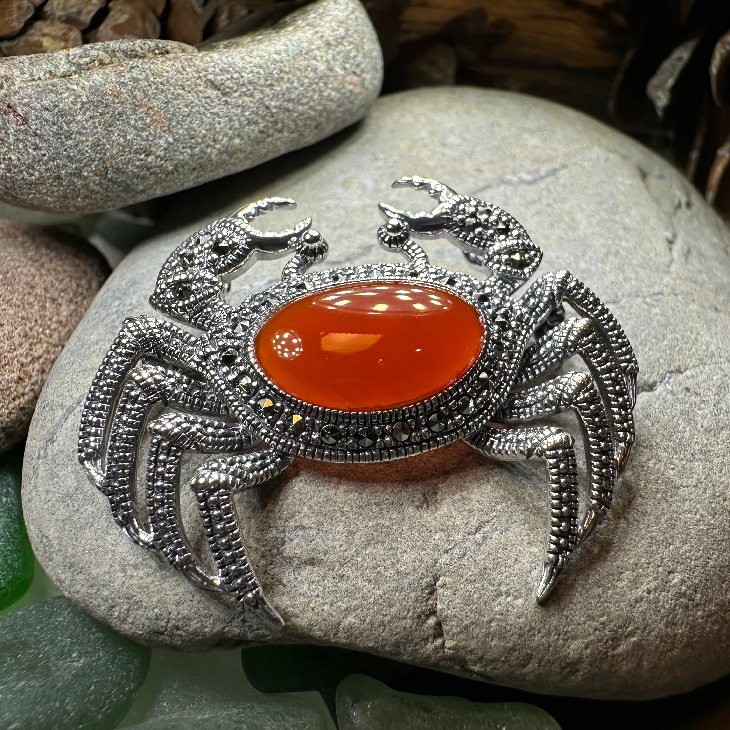 Carnelian Crab Brooch